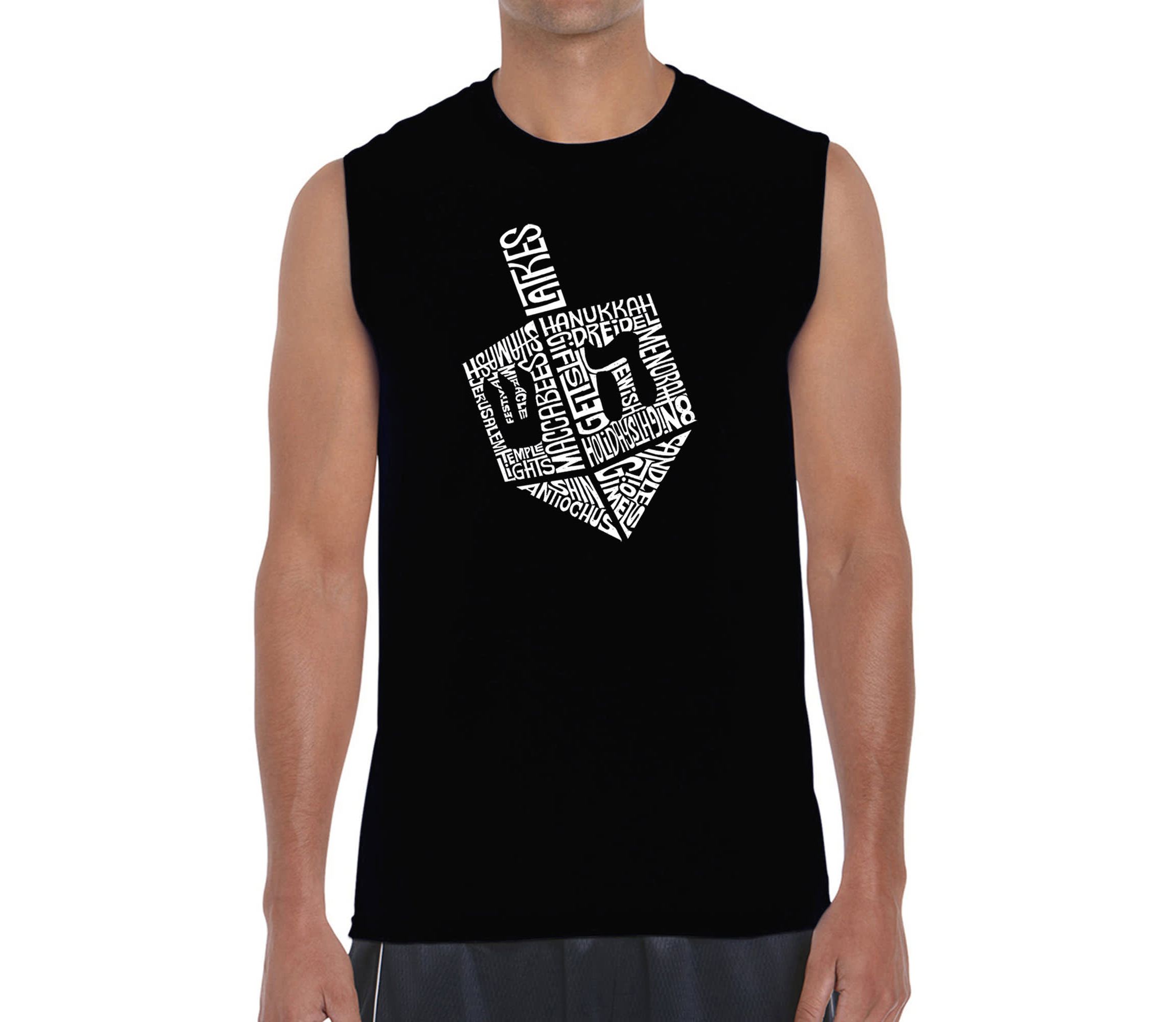 Mens Word Art Sleeveless T-Shirt  - Hanukkah Dreidel