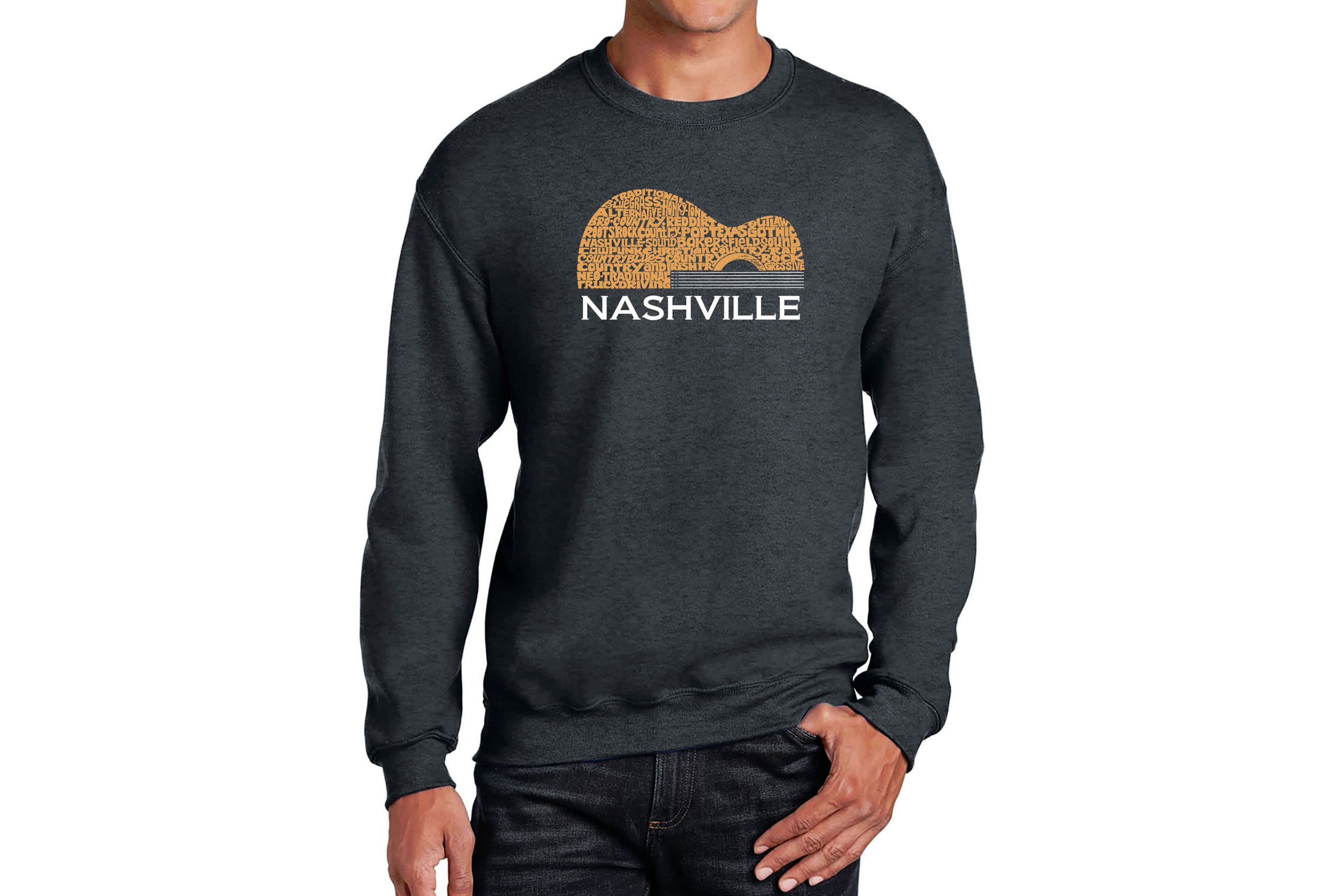 Mens Word Art Crewneck Sweatshirt  - Nashville Guitar
