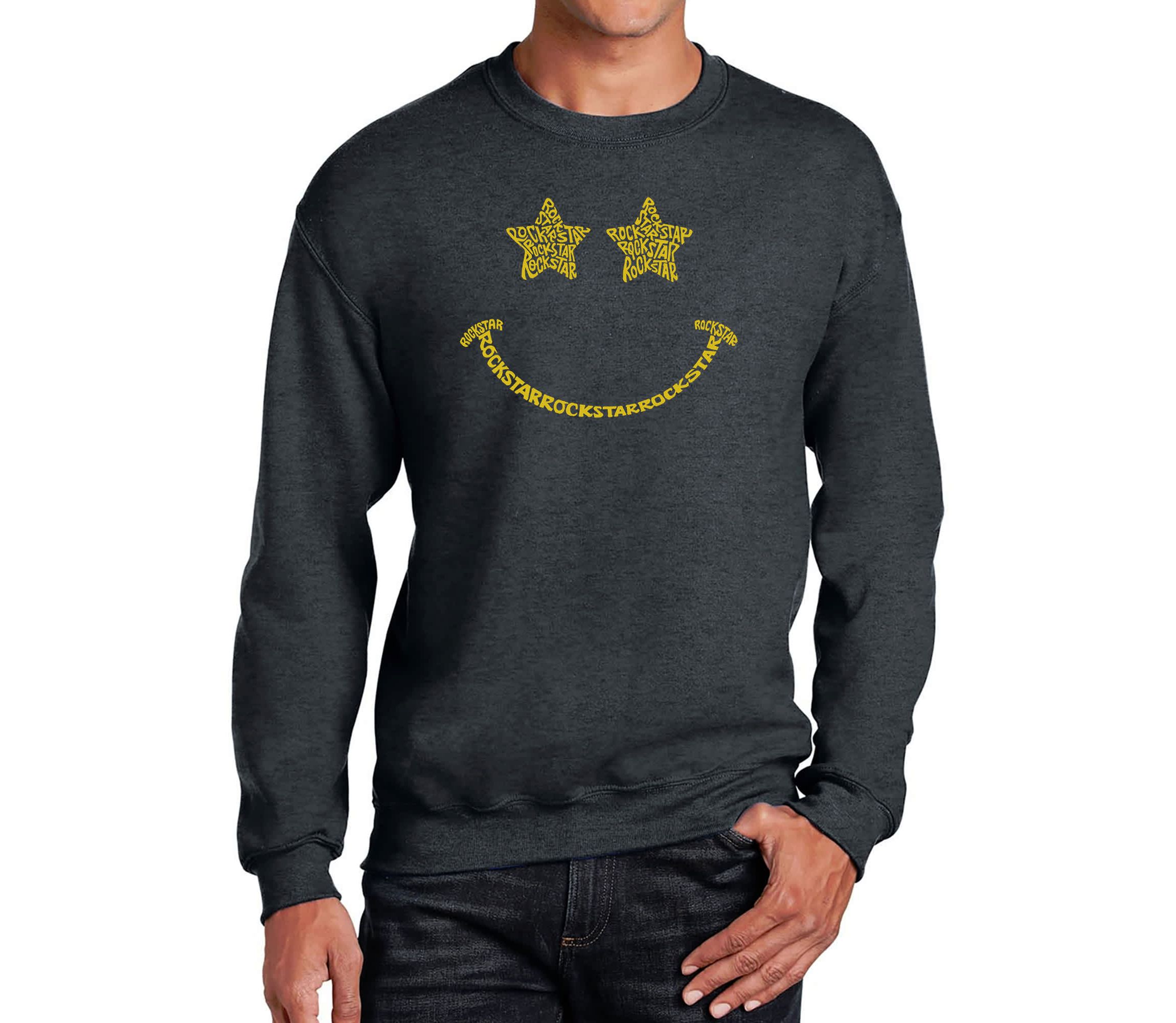 Mens Word Art Crewneck Sweatshirt - Rockstar Smiley