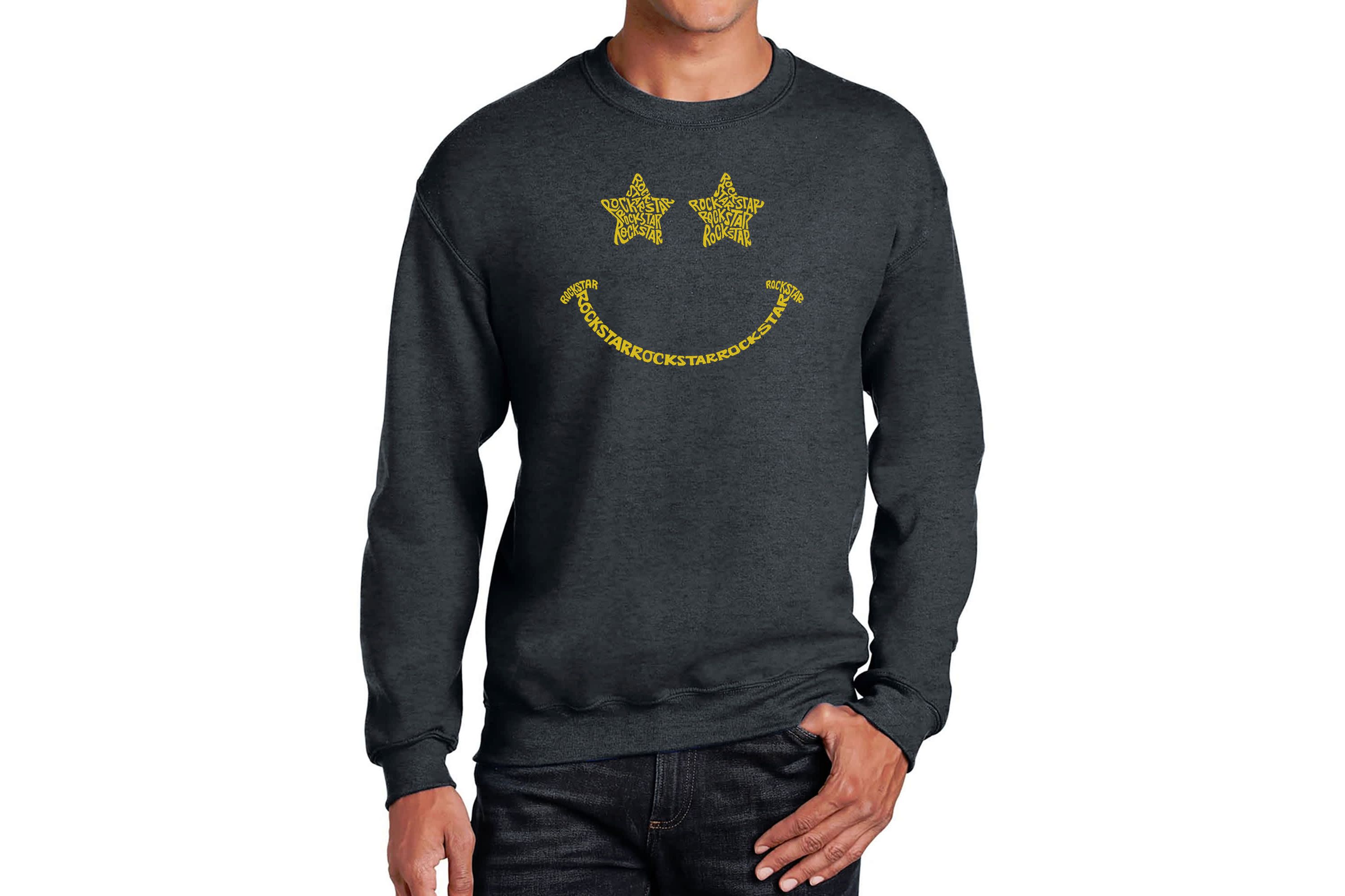 Mens Word Art Crewneck Sweatshirt - Rockstar Smiley