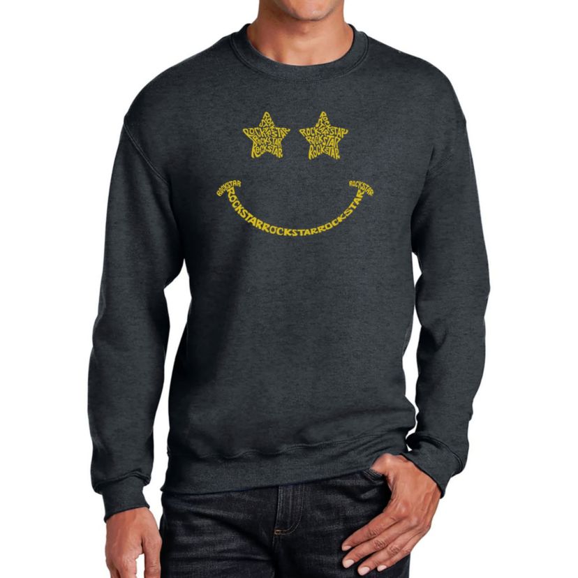 Mens Word Art Crewneck Sweatshirt - Rockstar Smiley