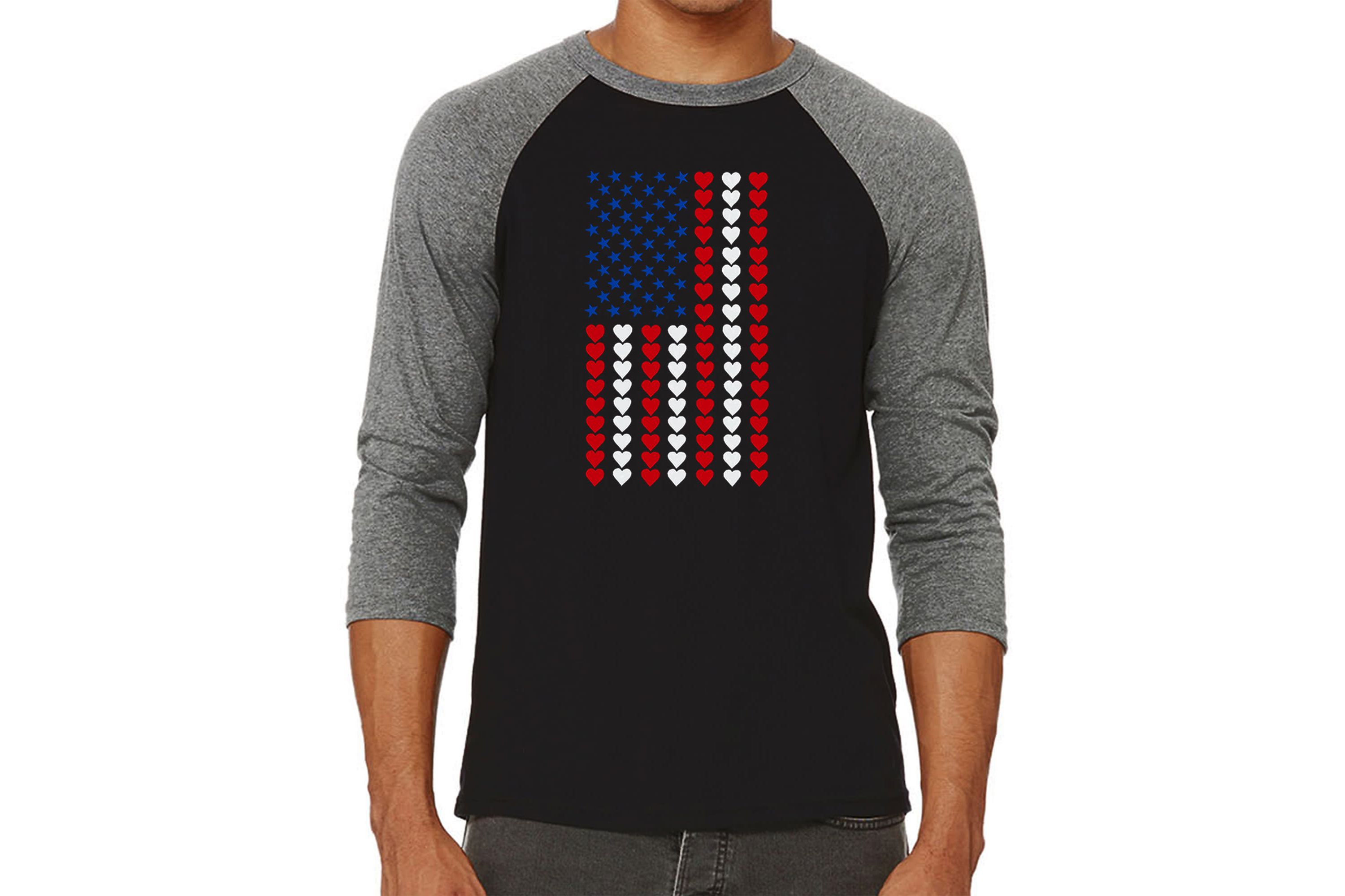 Mens Raglan Baseball Word Art T-Shirt - Heart Flag