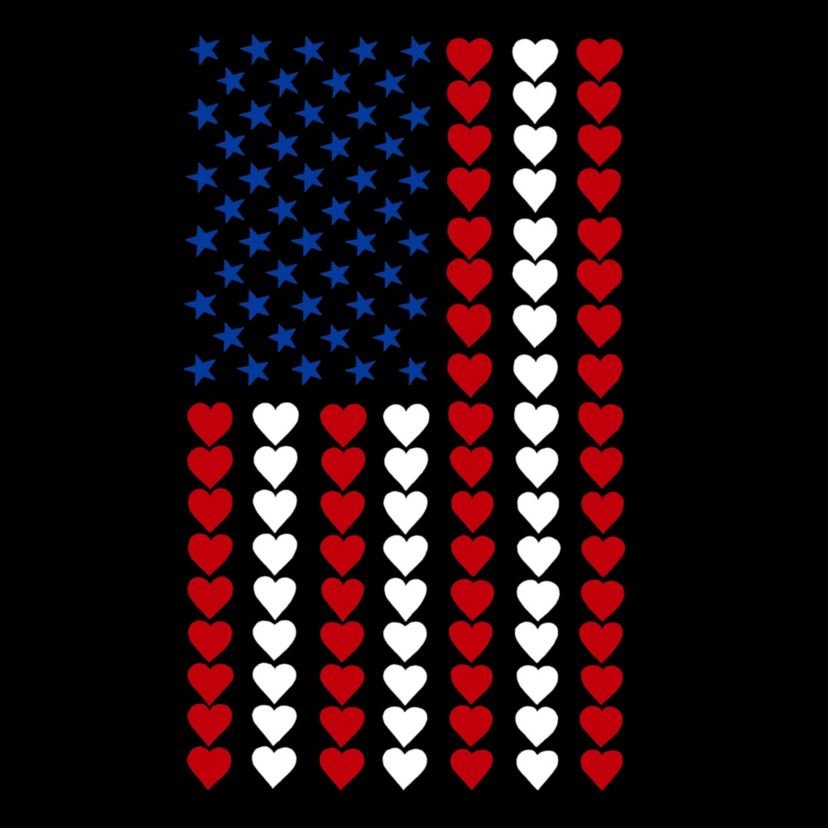 Mens Raglan Baseball Word Art T-Shirt - Heart Flag
