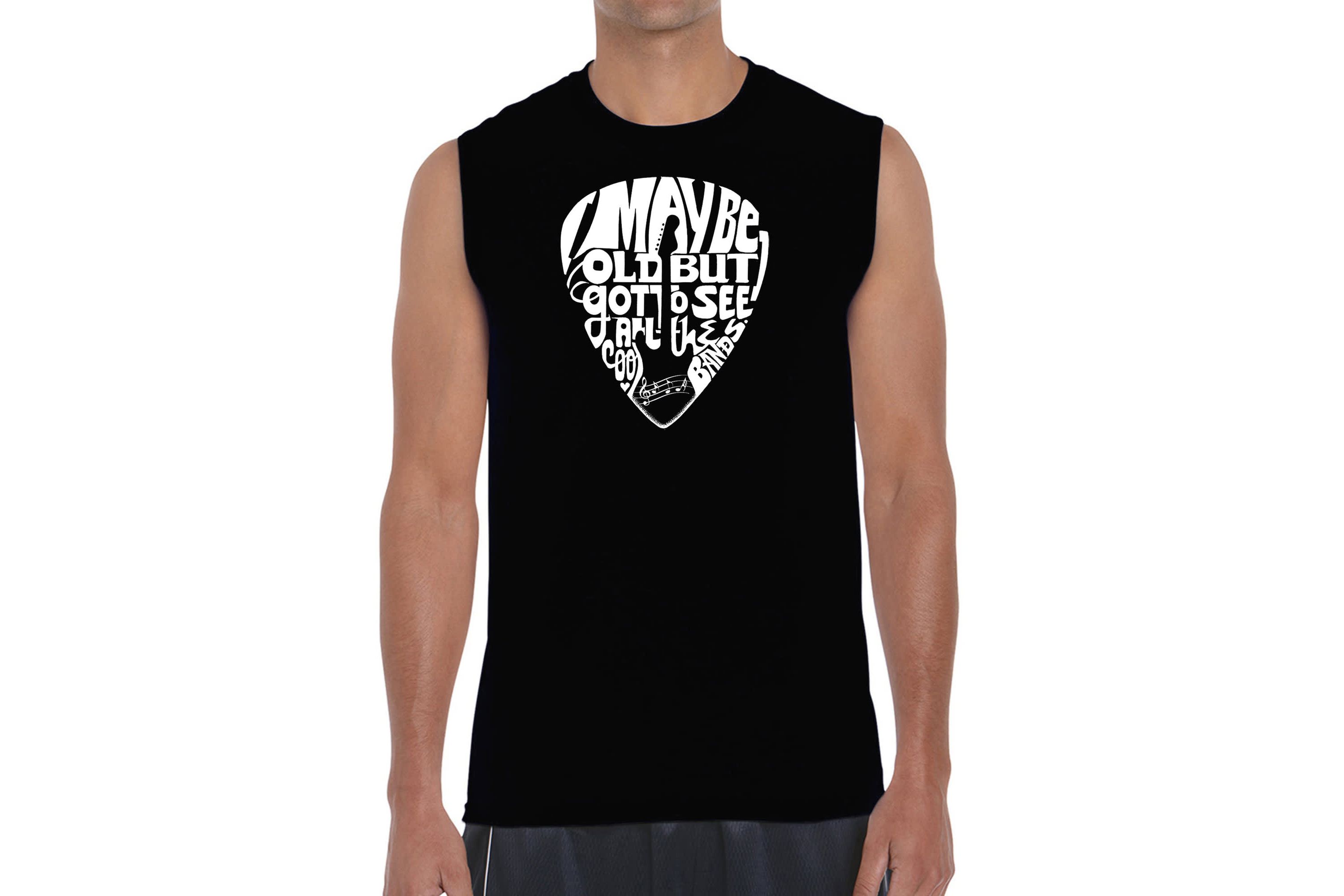 Mens Word Art Sleeveless T-shirt - Guitar Pick