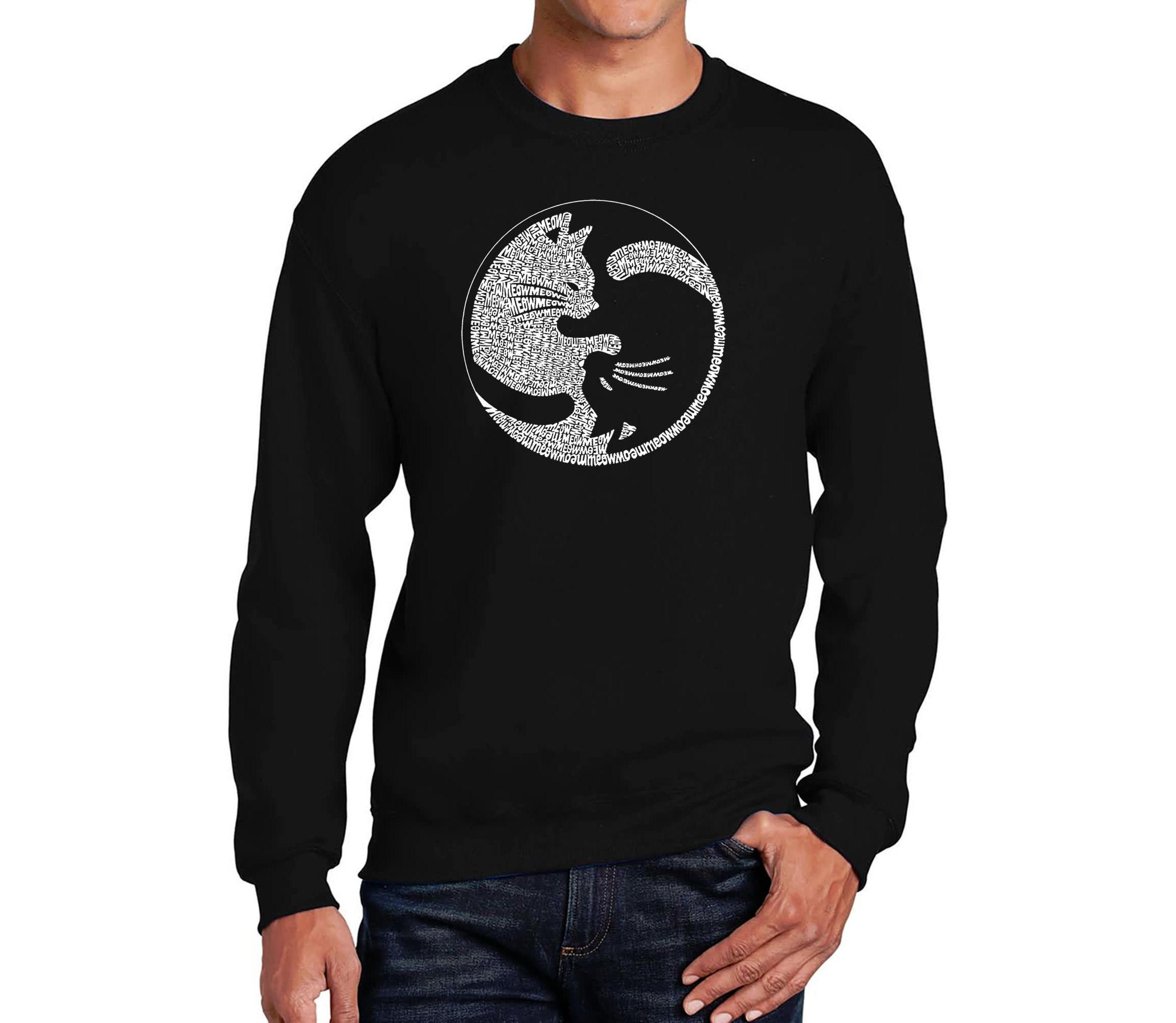 Mens Word Art Crewneck Sweatshirt - Yin Yang Cat