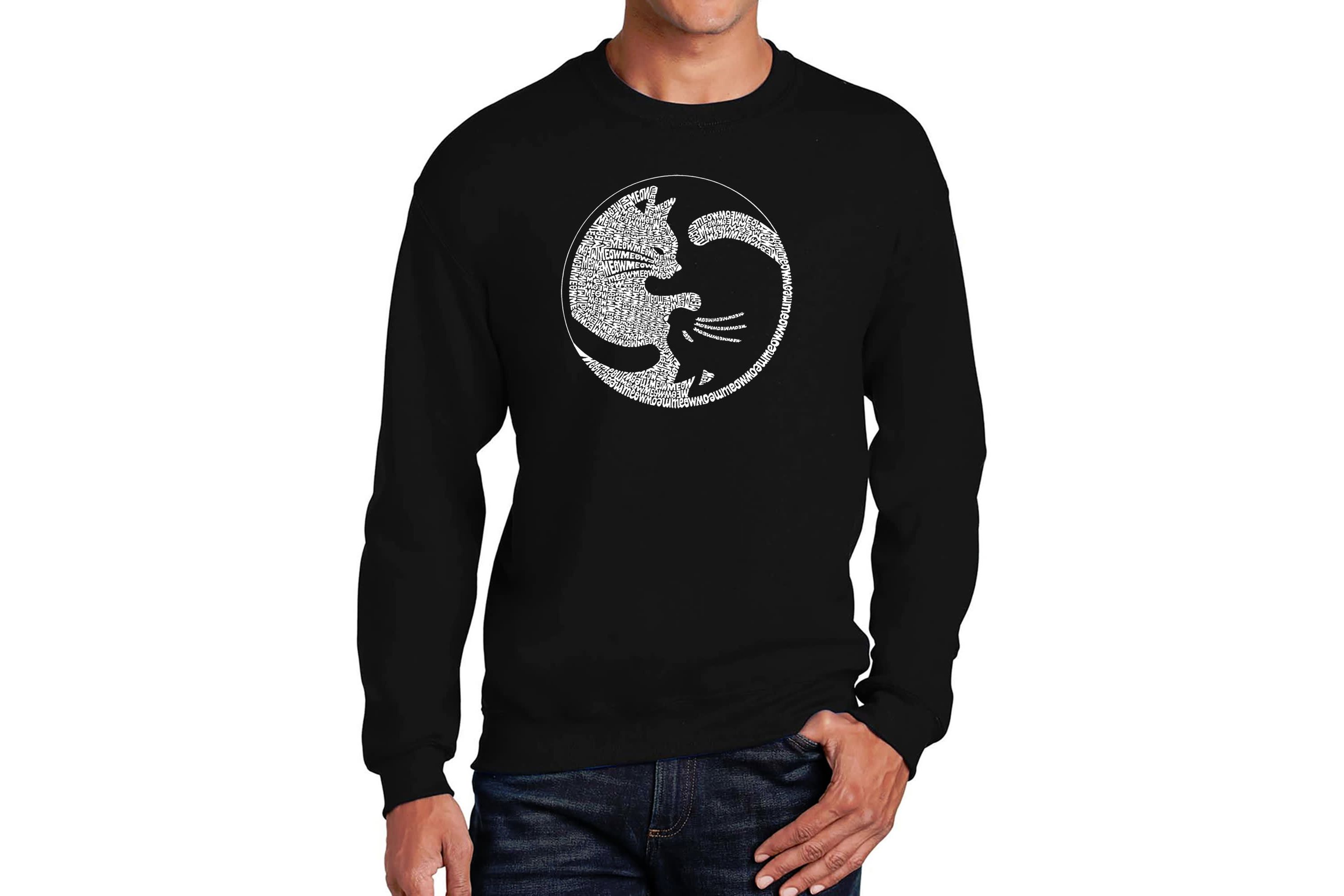 Mens Word Art Crewneck Sweatshirt - Yin Yang Cat