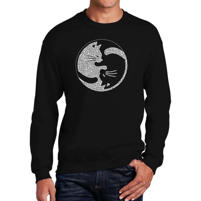 Mens Word Art Crewneck Sweatshirt - Yin Yang Cat