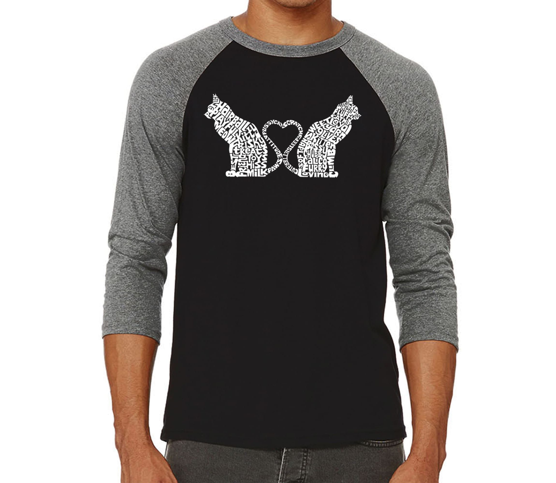 Mens Raglan Baseball Word Art T-Shirt - Cat Tail Hearts
