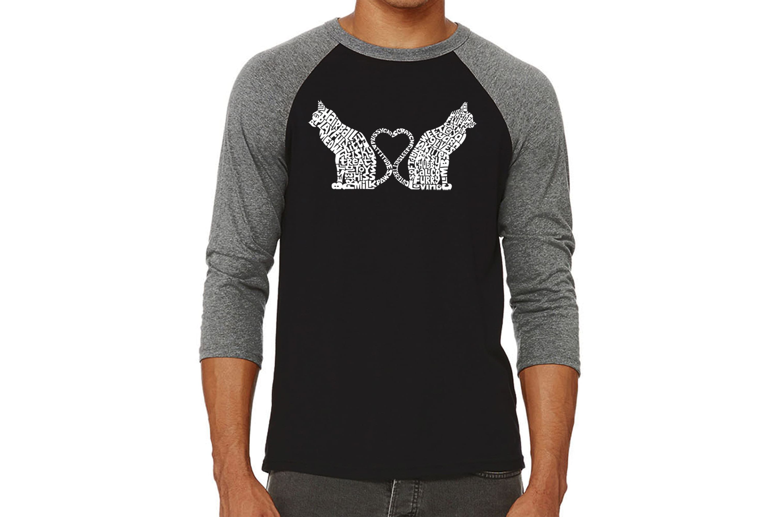 Mens Raglan Baseball Word Art T-Shirt - Cat Tail Hearts