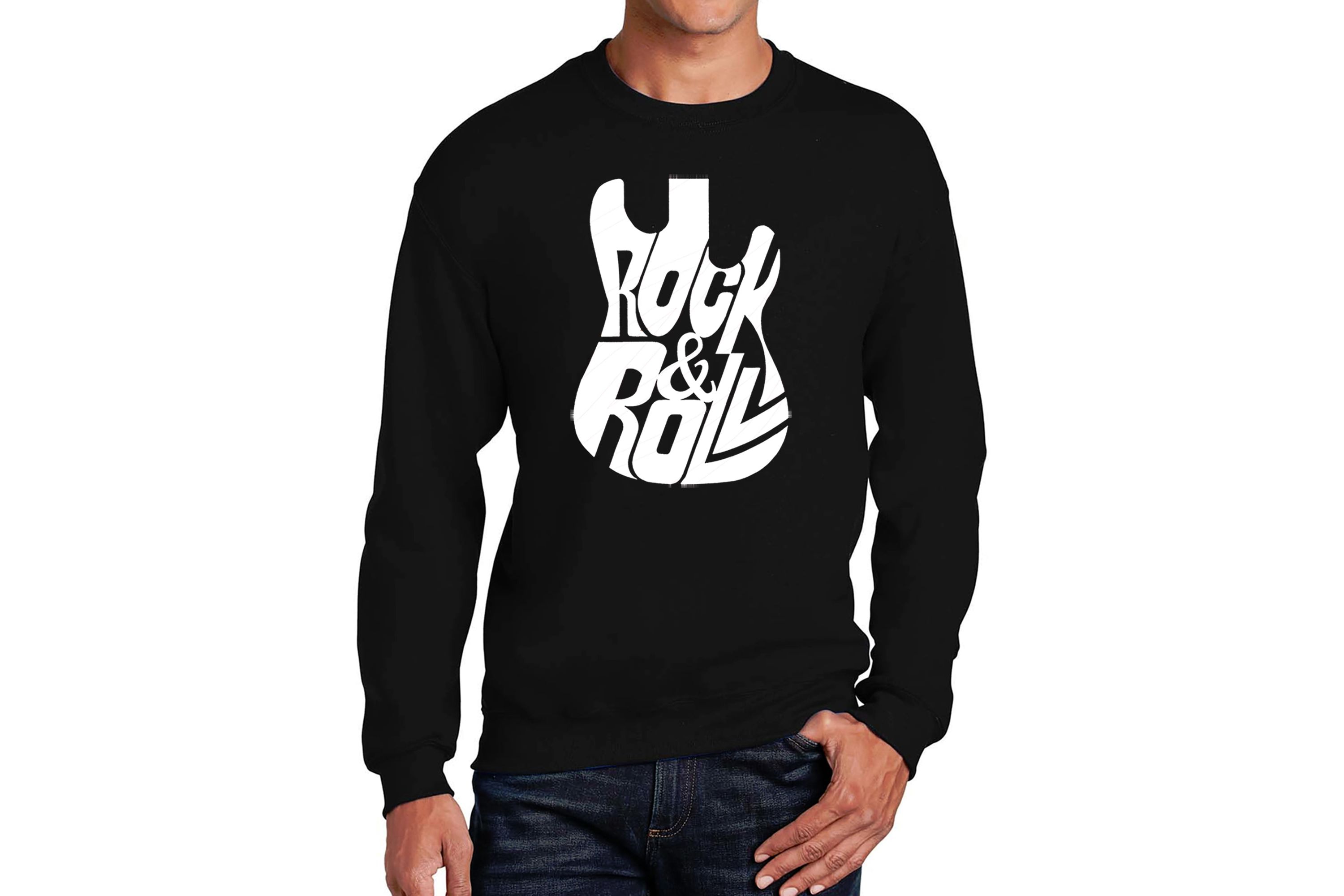 Mens Word Art Crewneck Sweatshirt - Rock And Roll Guitar