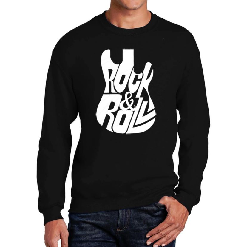 Mens Word Art Crewneck Sweatshirt - Rock And Roll Guitar