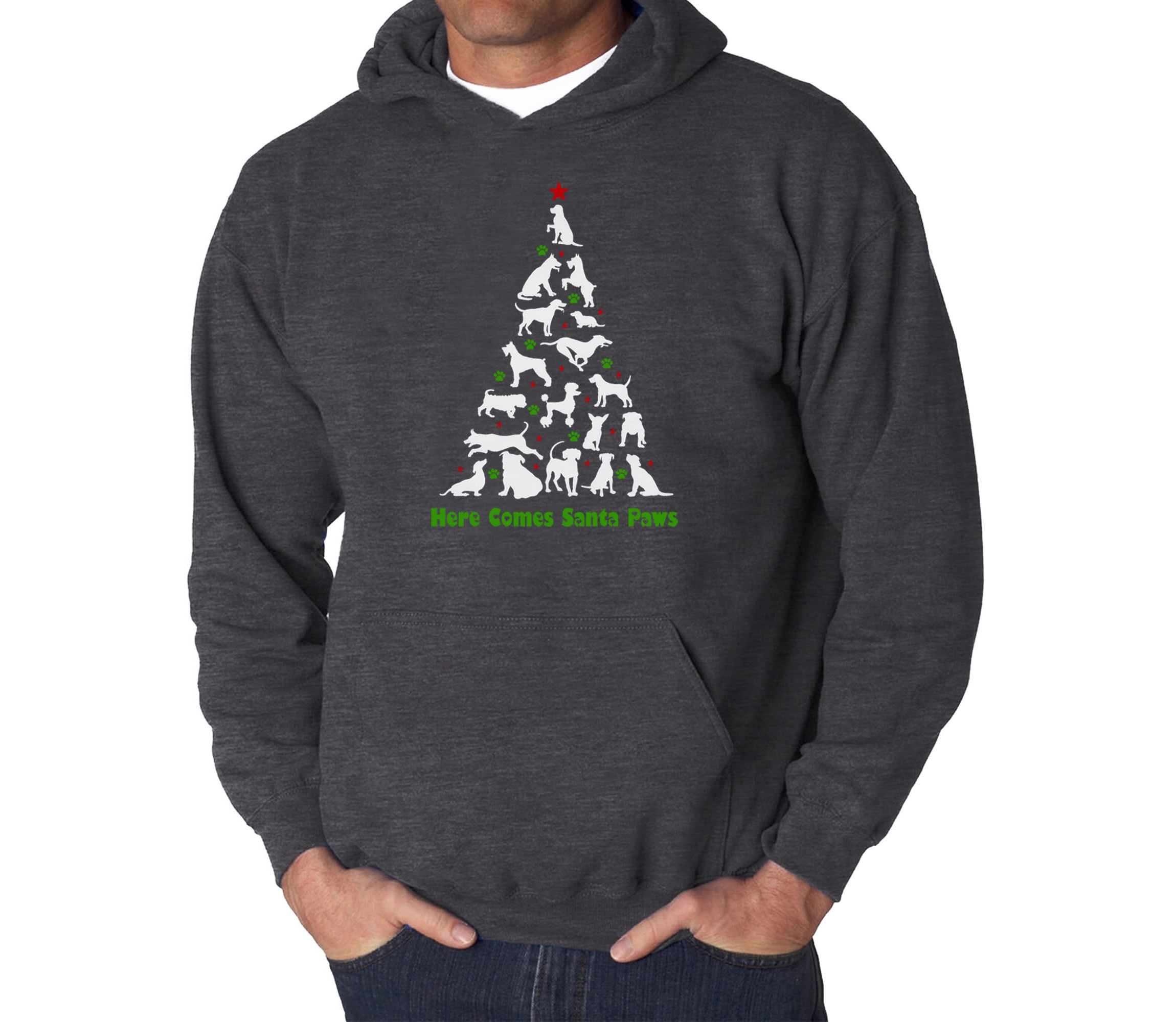 Mens Word Art Hooded Sweatshirt - Here Comes Santa Paws