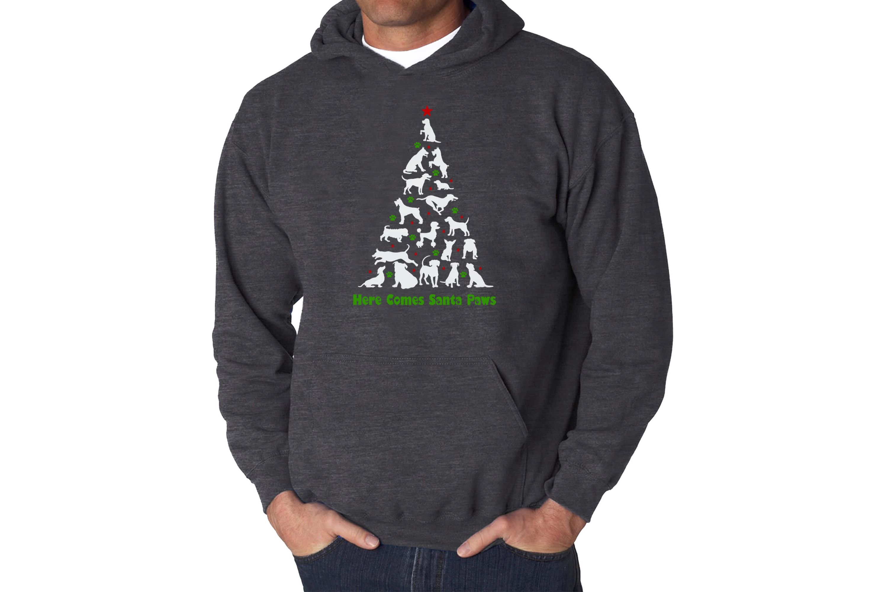 Mens Word Art Hooded Sweatshirt - Here Comes Santa Paws