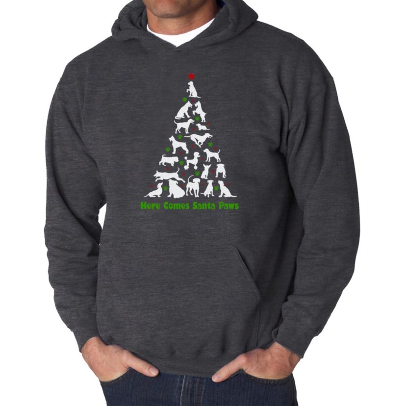 Mens Word Art Hooded Sweatshirt - Here Comes Santa Paws