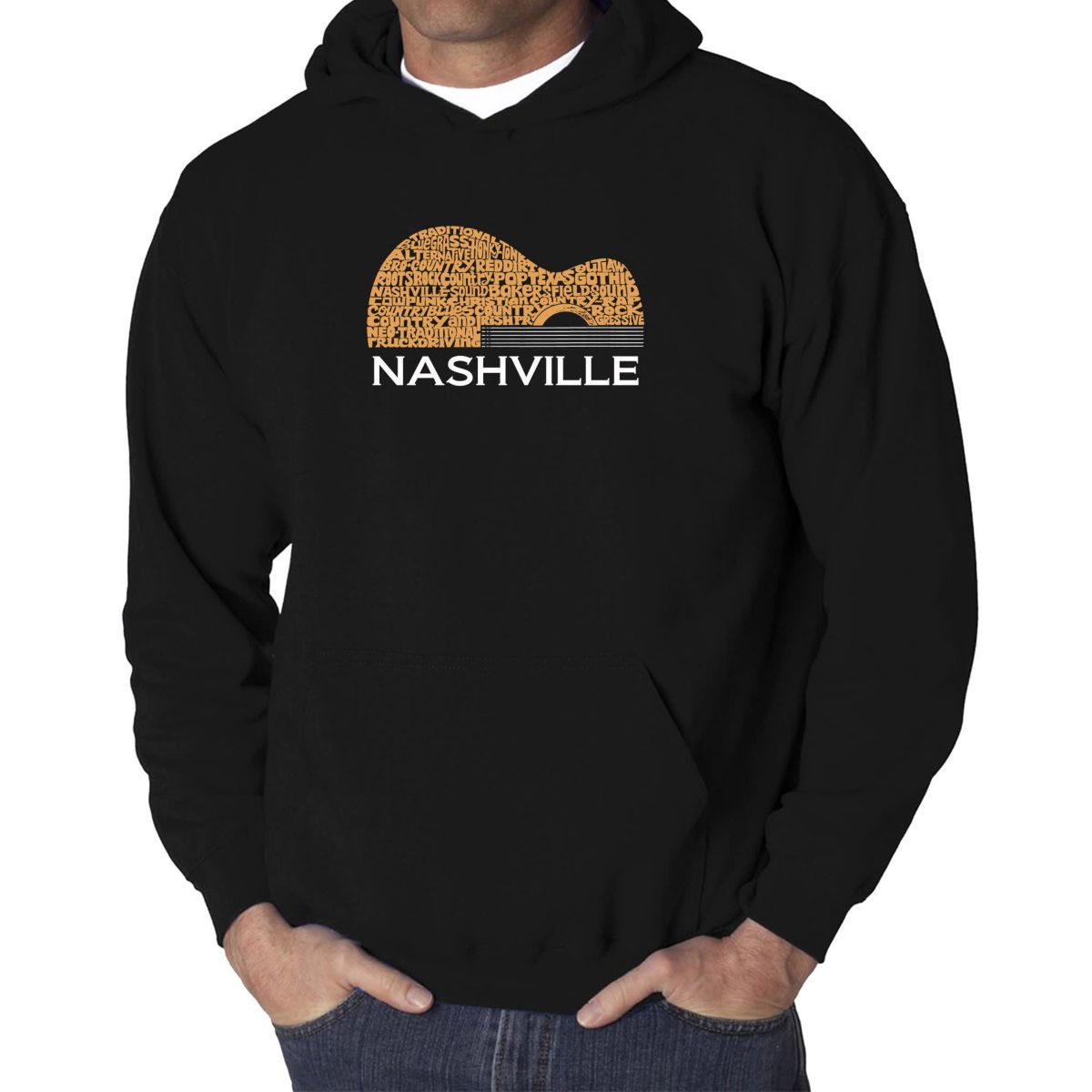 Mens Word Art Hooded Sweatshirt  - Nashville Guitar