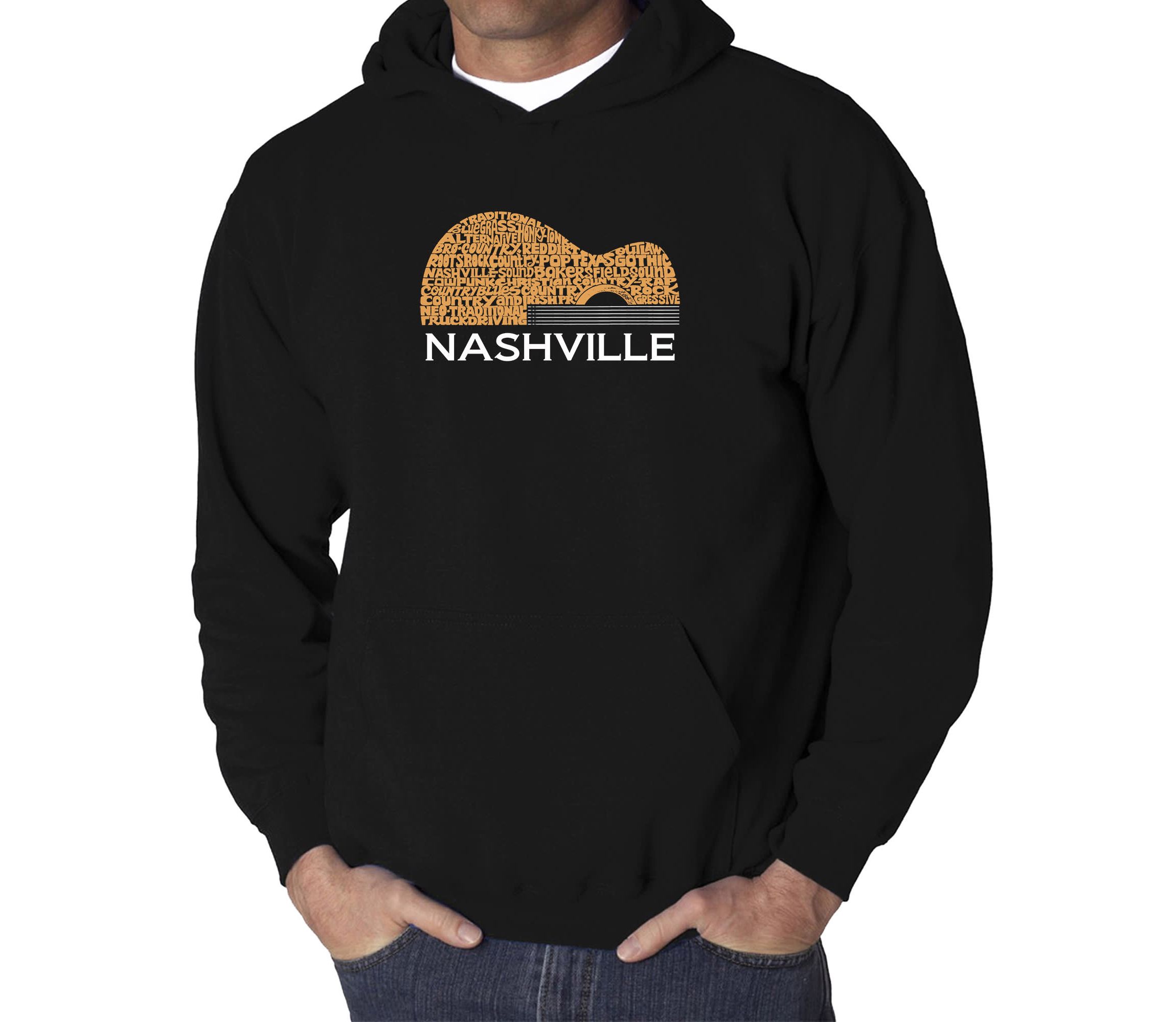 Mens Word Art Hooded Sweatshirt  - Nashville Guitar