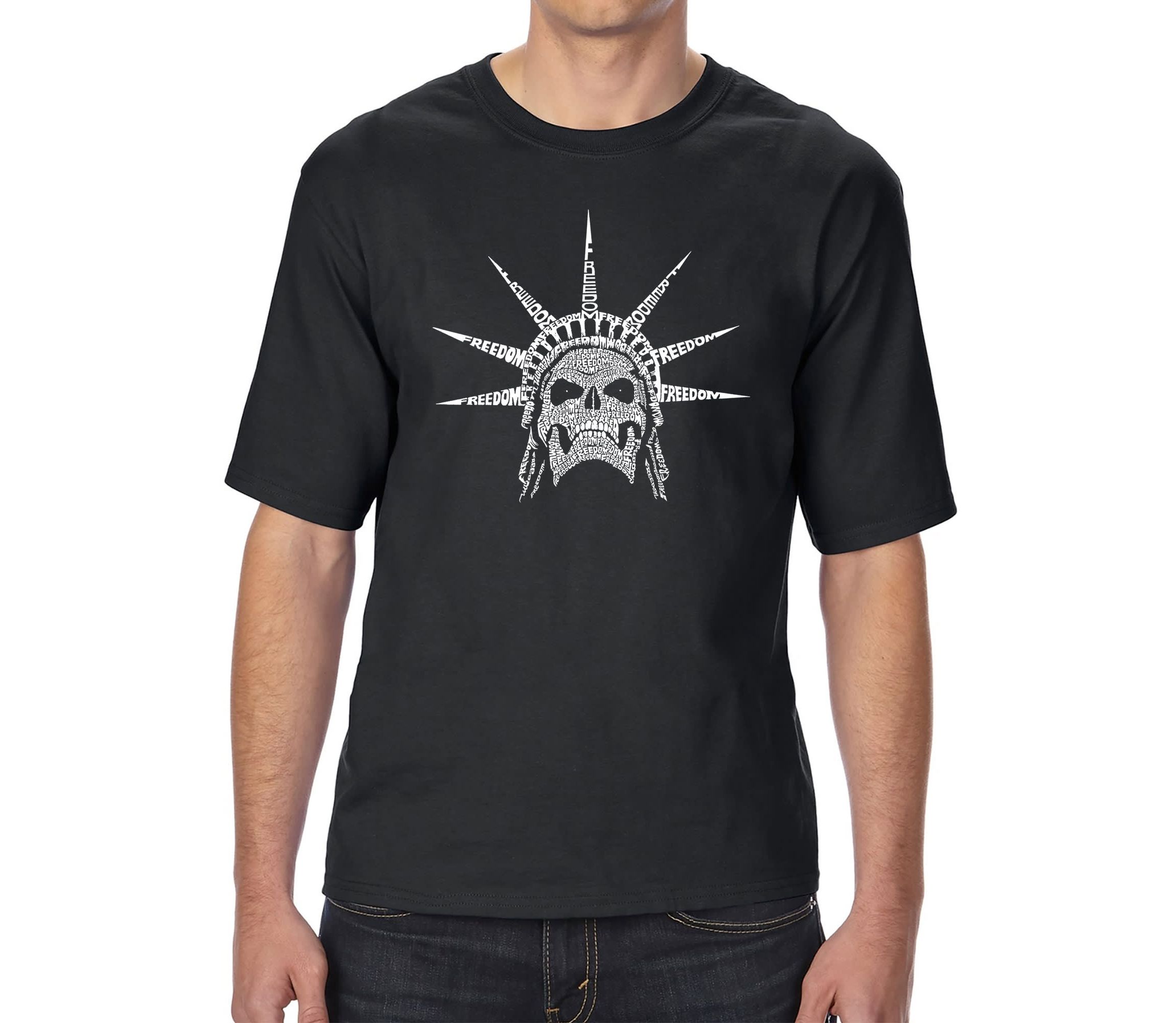 Mens Tall and Long Word Art T-shirt - Freedom Skull