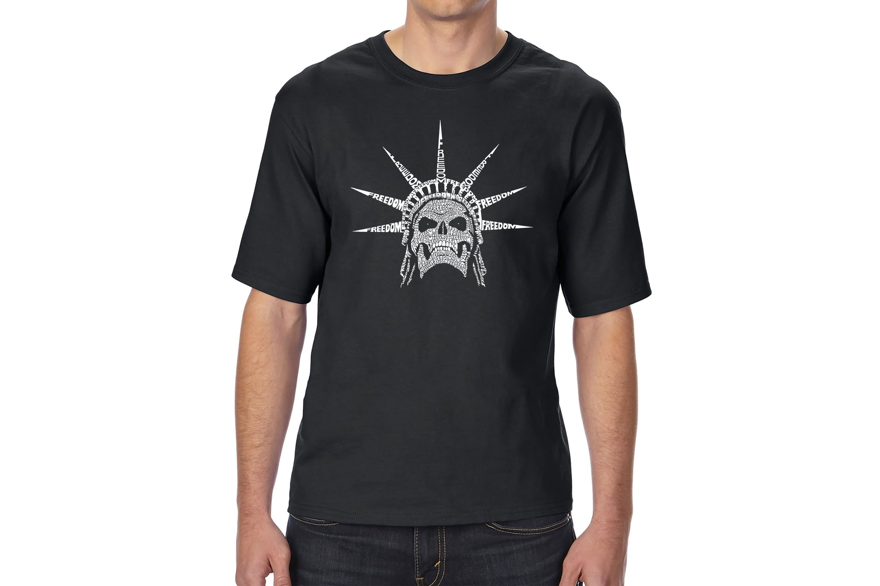Mens Tall and Long Word Art T-shirt - Freedom Skull