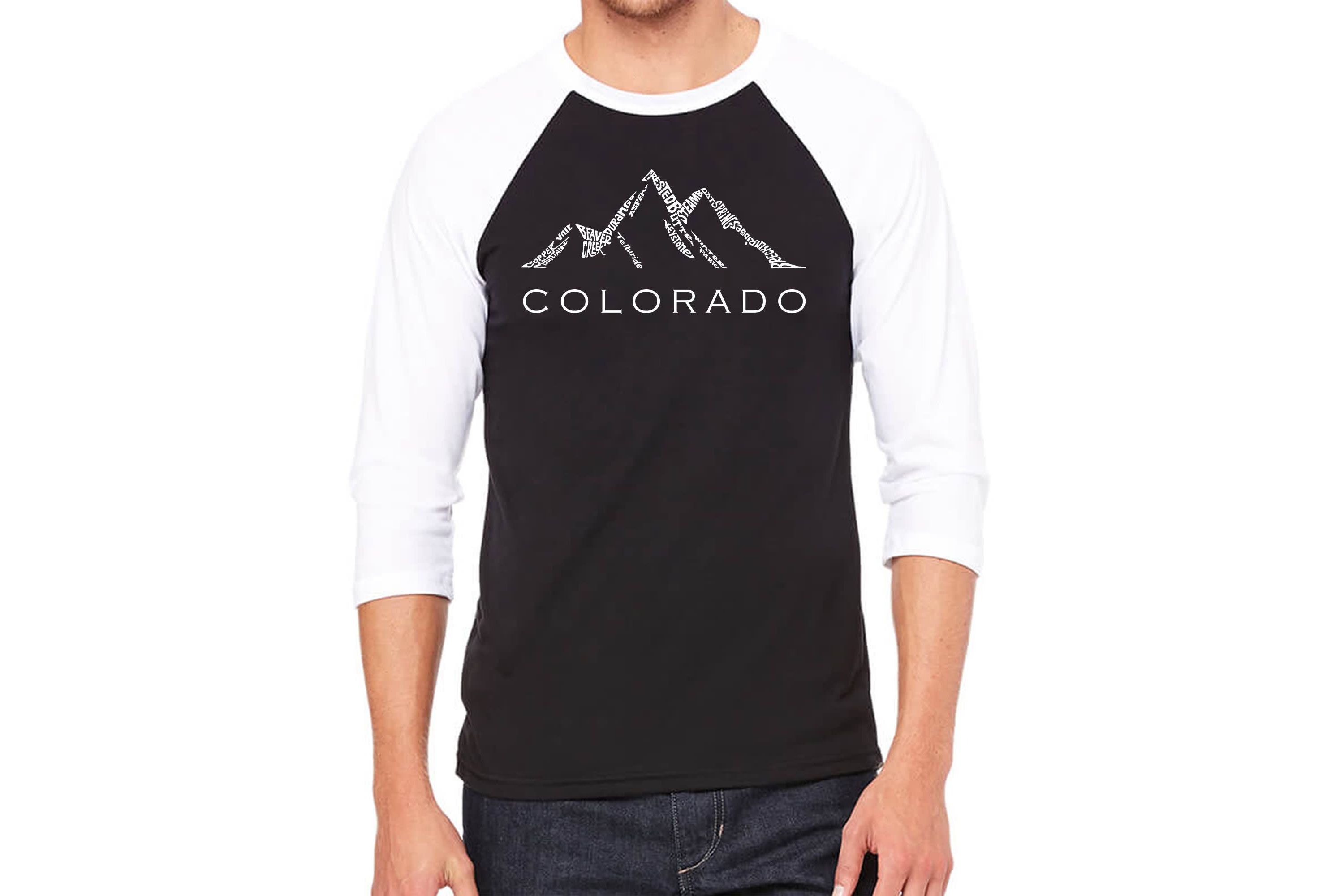 Mens Raglan Baseball Word Art T-shirt - Colorado Ski Towns