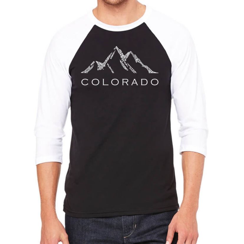 Mens Raglan Baseball Word Art T-shirt - Colorado Ski Towns