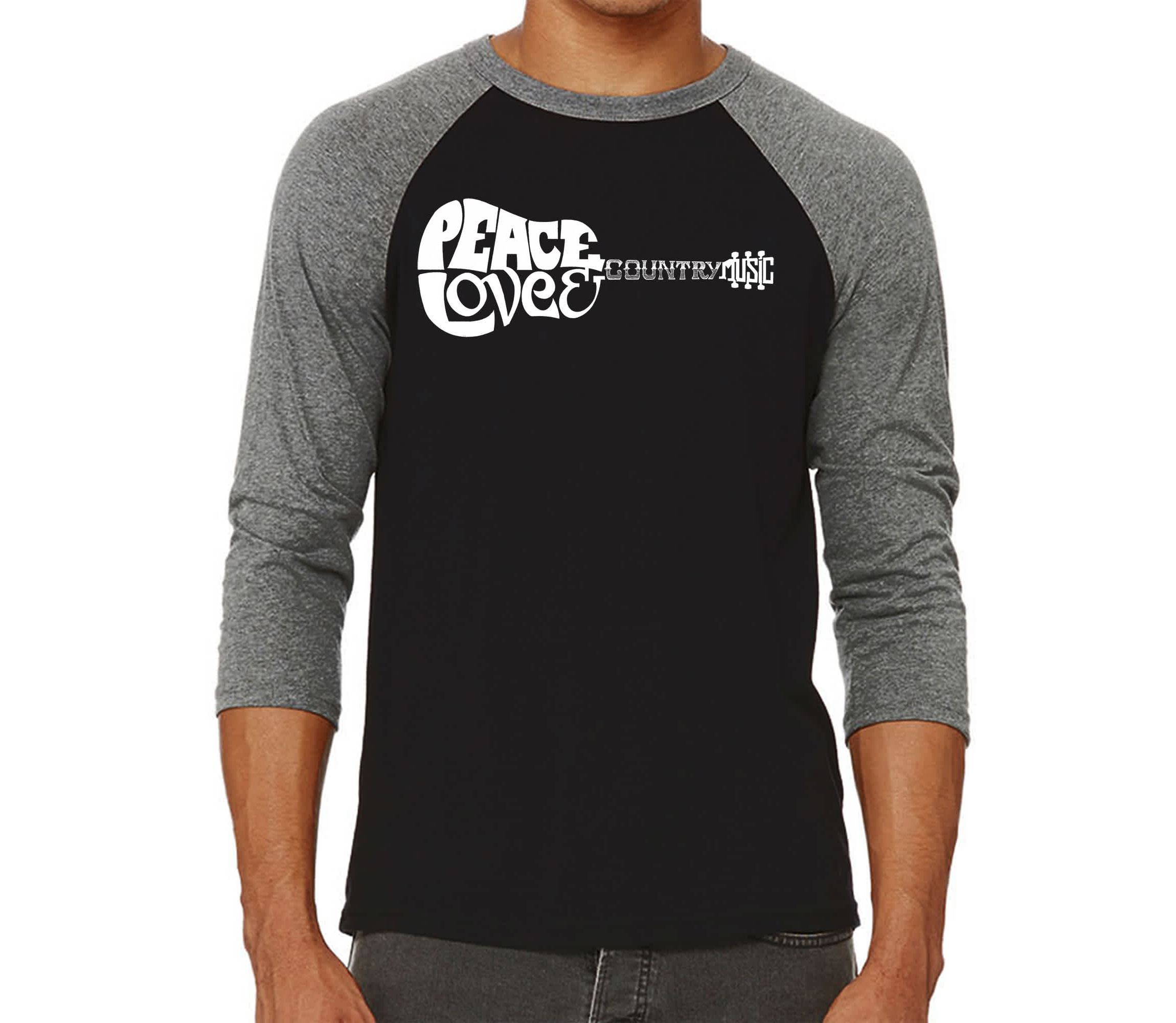 Mens Raglan Baseball Word Art T-shirt - Peace Love Country