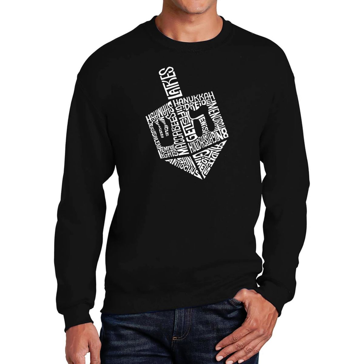 Mens Word Art Crewneck Sweatshirt  - Hanukkah Dreidel