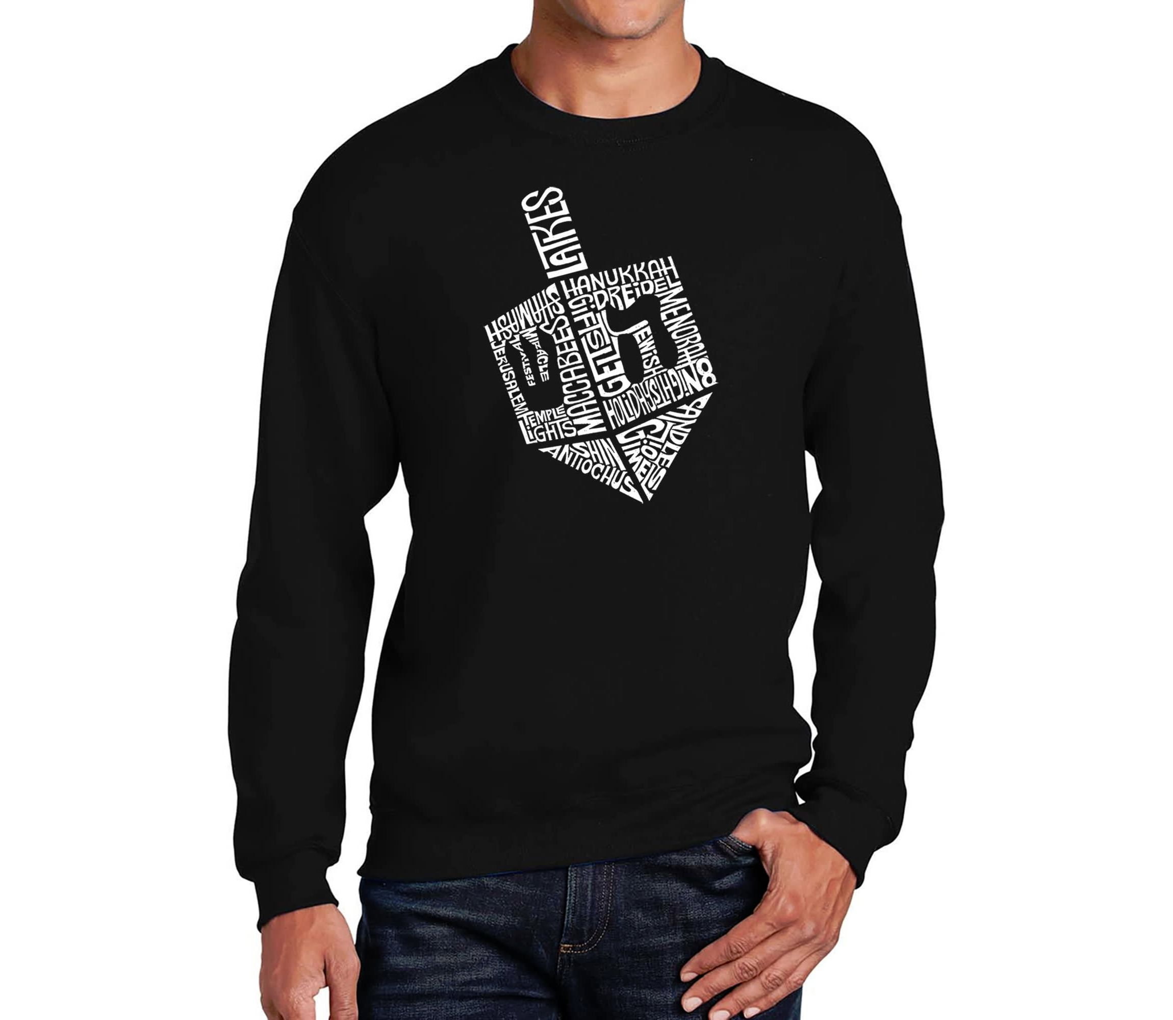 Mens Word Art Crewneck Sweatshirt  - Hanukkah Dreidel