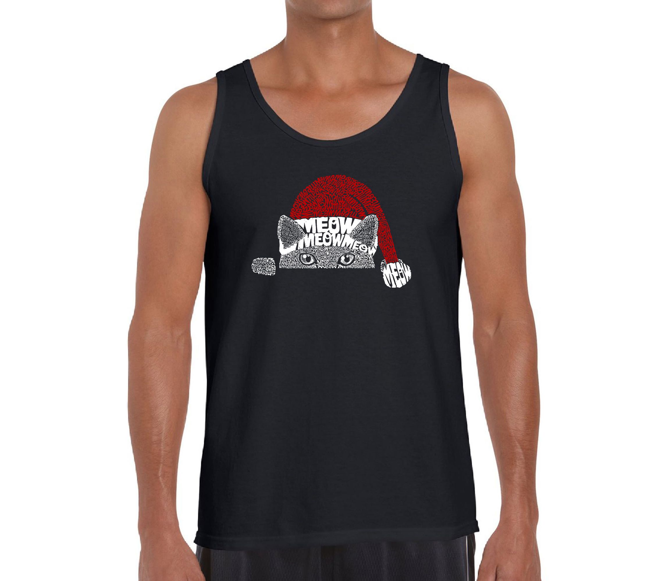 Mens Word Art Tank Top  - Christmas Peeking Cat