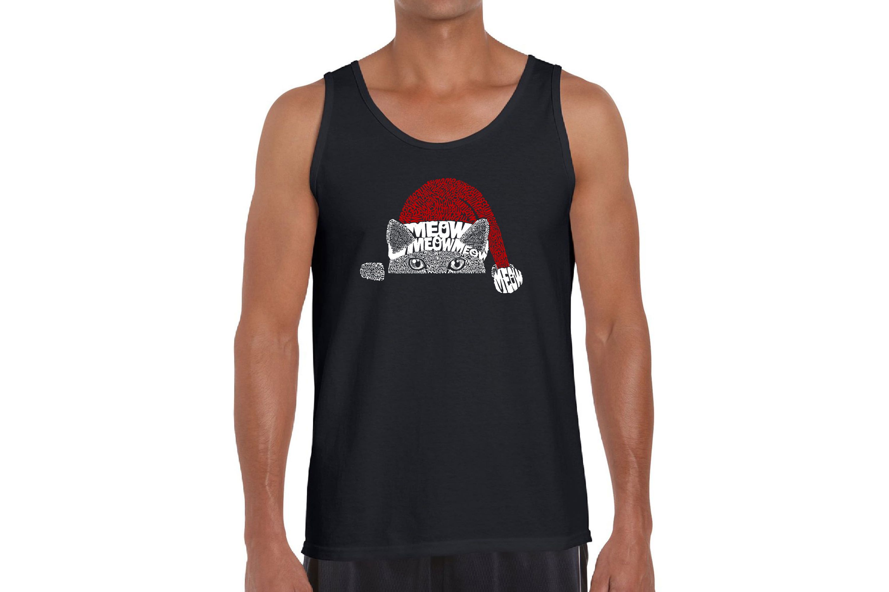 Mens Word Art Tank Top  - Christmas Peeking Cat