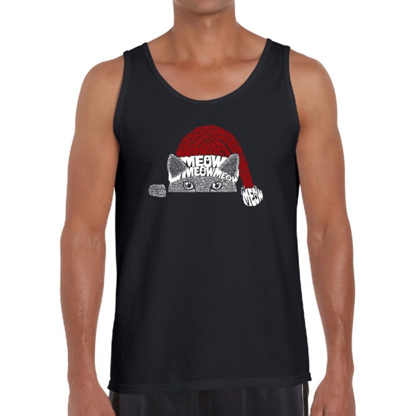 Mens Word Art Tank Top  - Christmas Peeking Cat