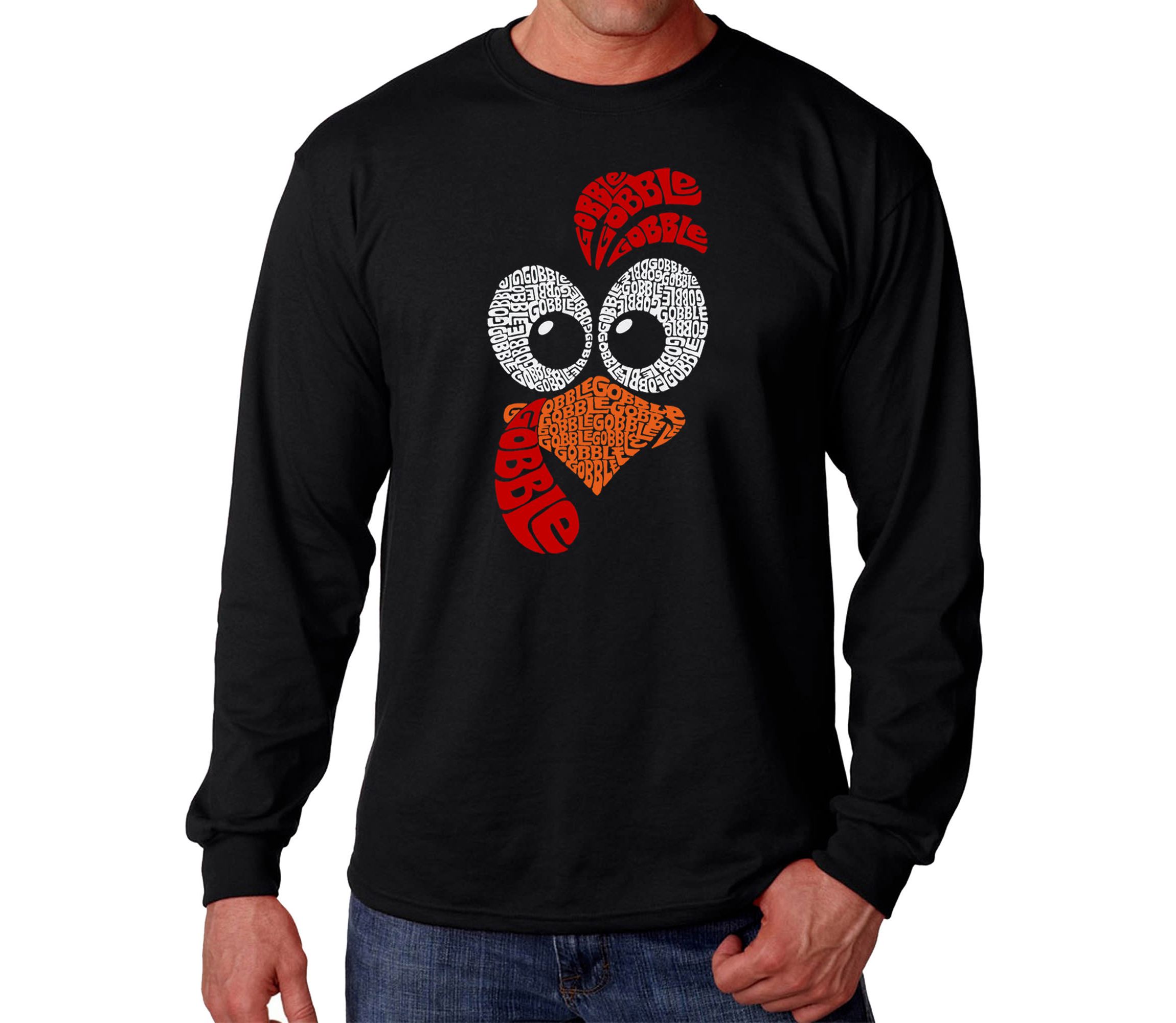 Mens Word Art Long Sleeve T-Shirt - Turkey Face