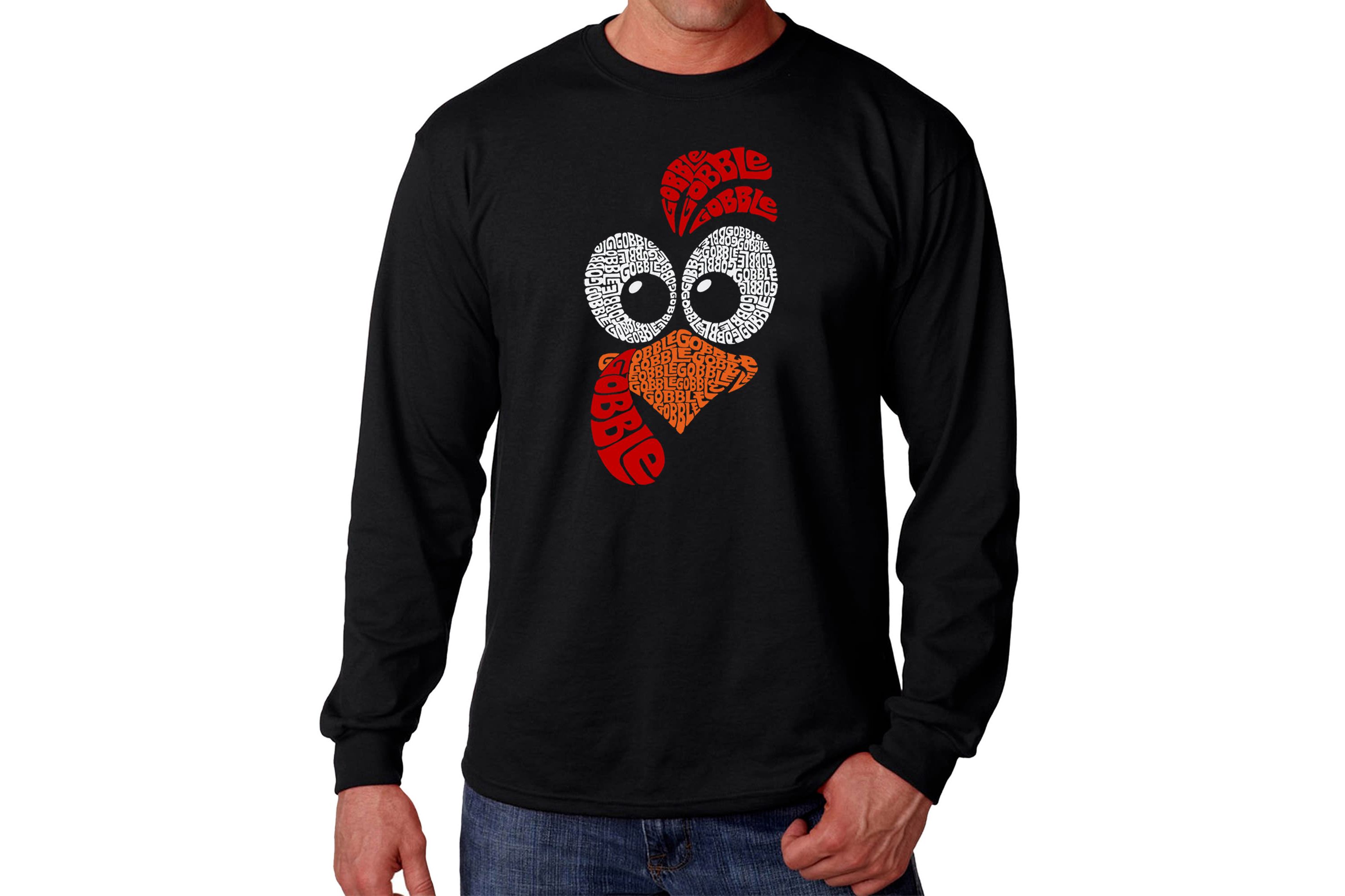 Mens Word Art Long Sleeve T-Shirt - Turkey Face