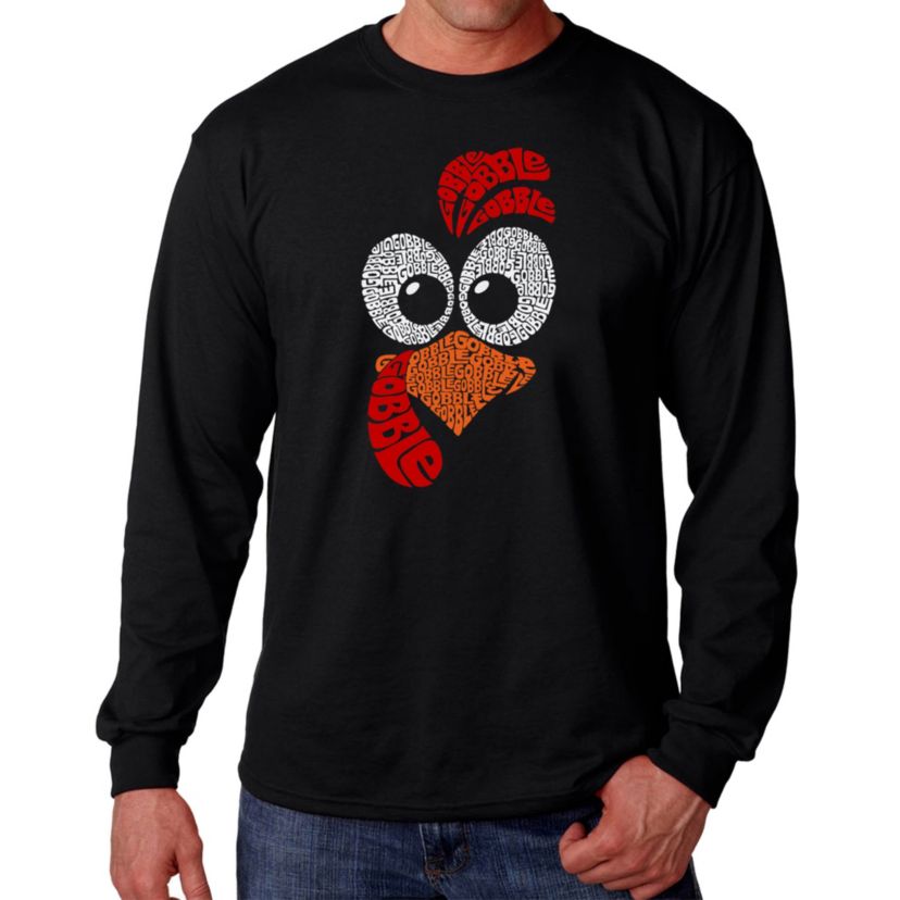 Mens Word Art Long Sleeve T-Shirt - Turkey Face
