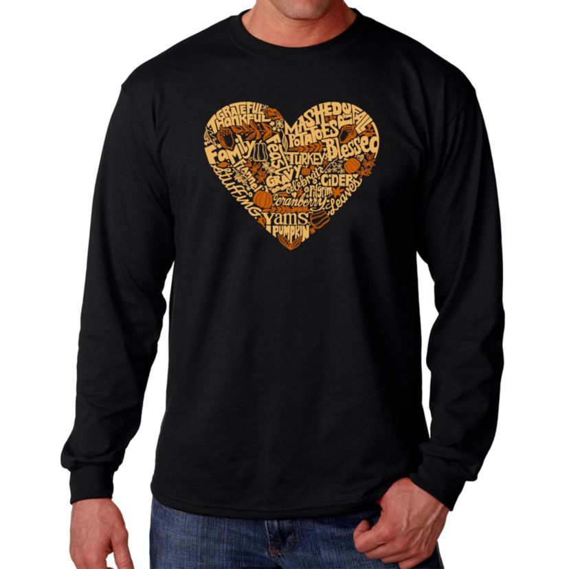 Mens Word Art Long Sleeve T-Shirt - Thanksgiving Heart