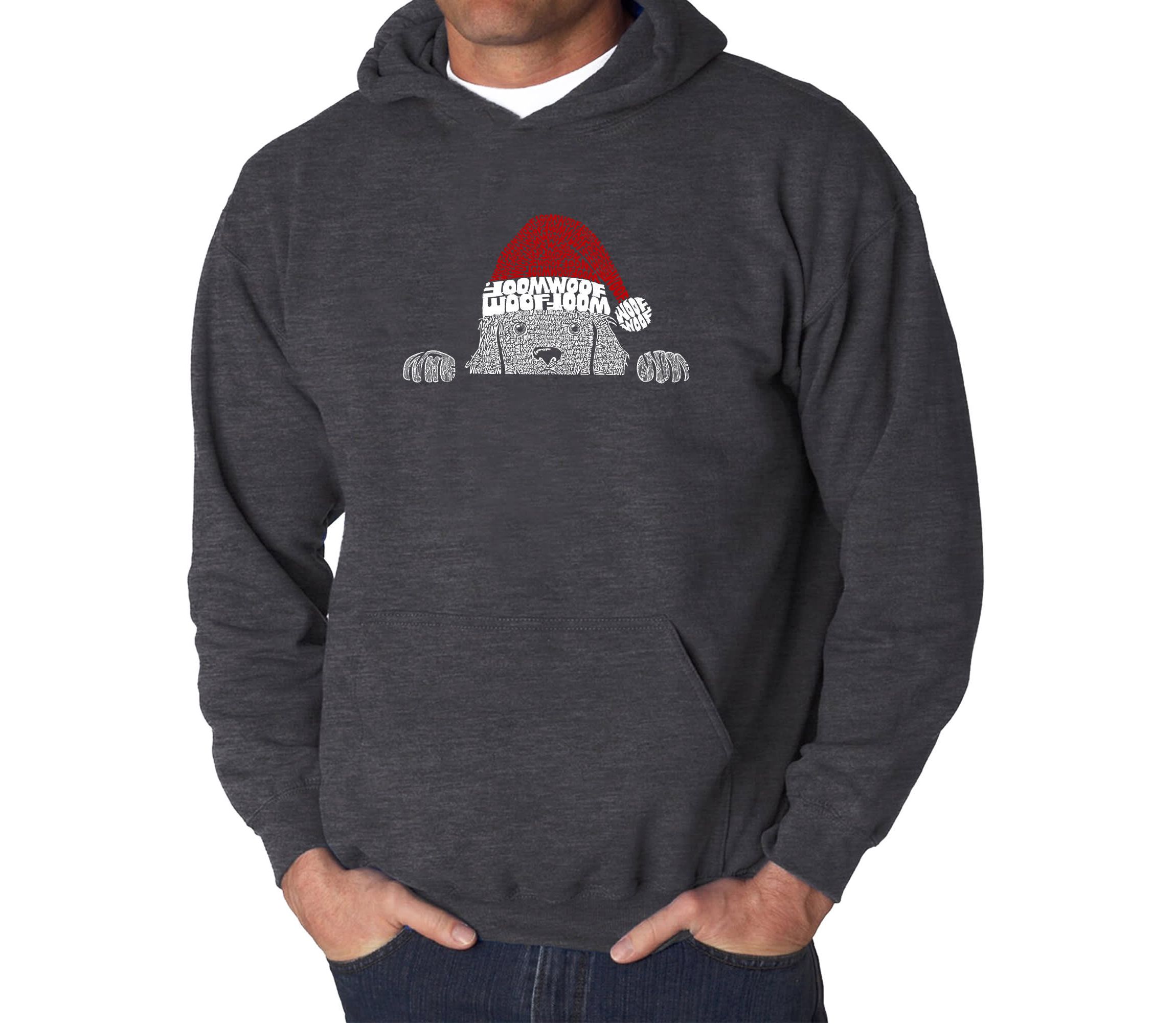 Mens Word Art Hooded Sweatshirt  - Christmas Peeking Dog