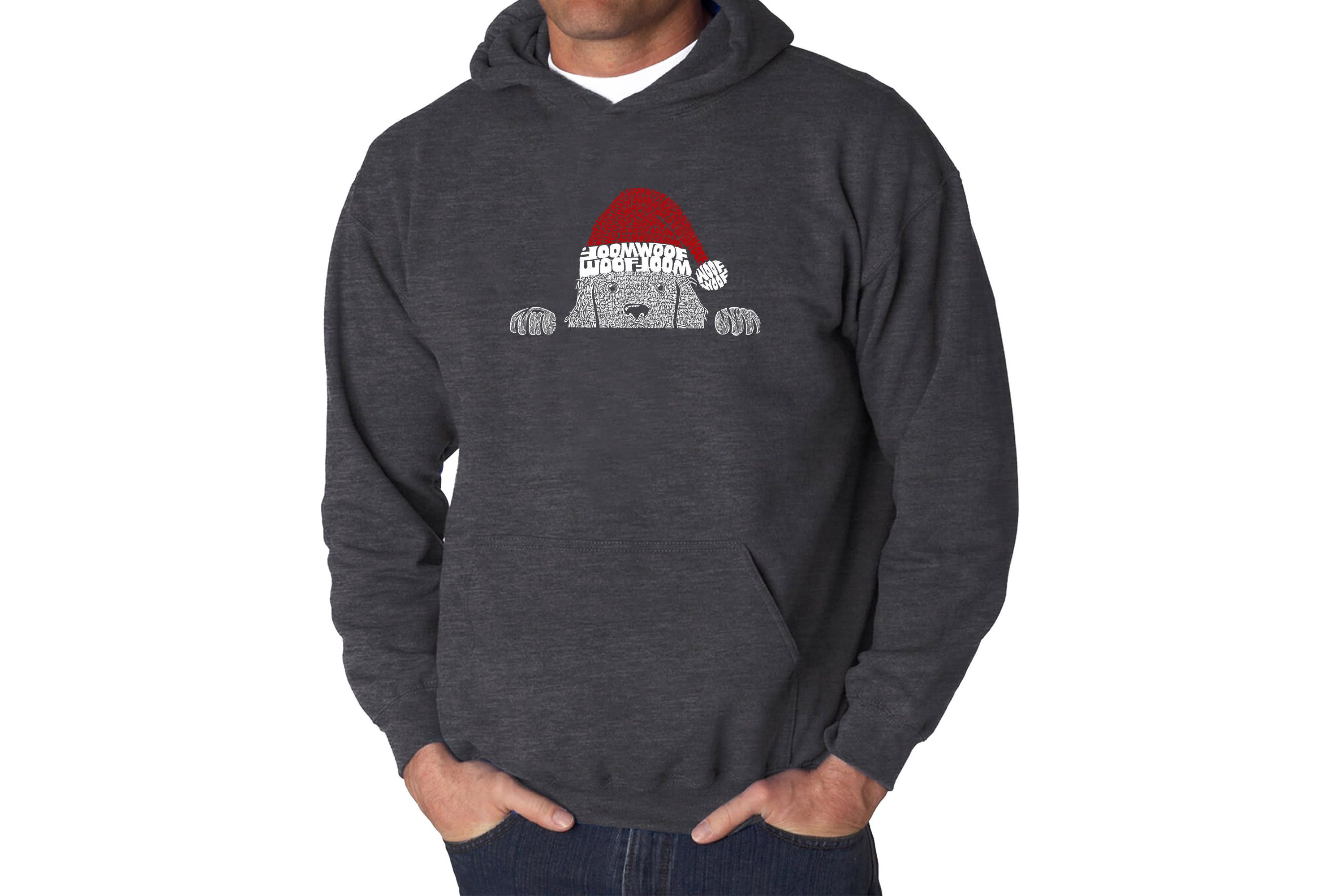 Mens Word Art Hooded Sweatshirt  - Christmas Peeking Dog