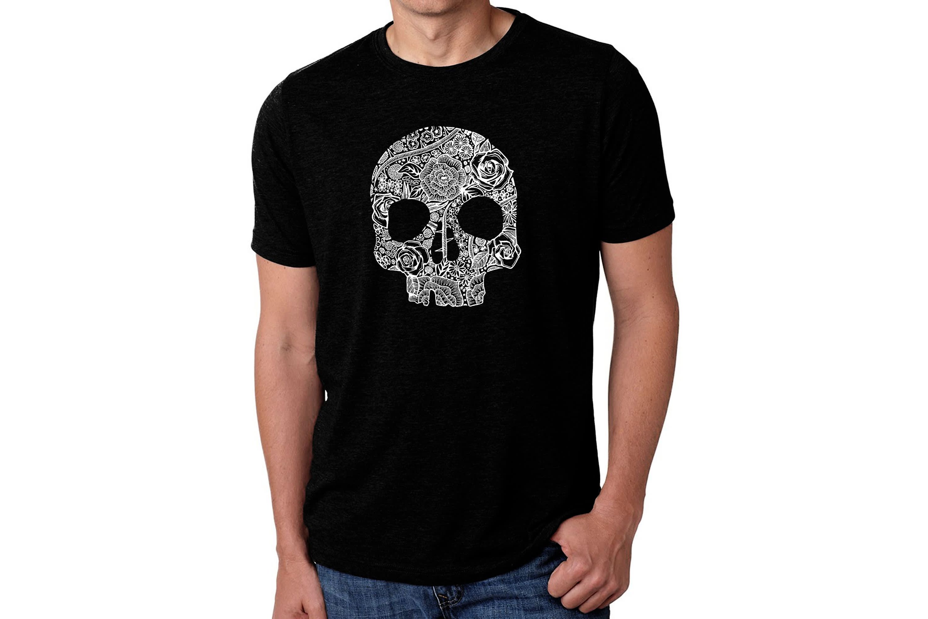Mens Premium Blend Word Art T-shirt - Flower Skull