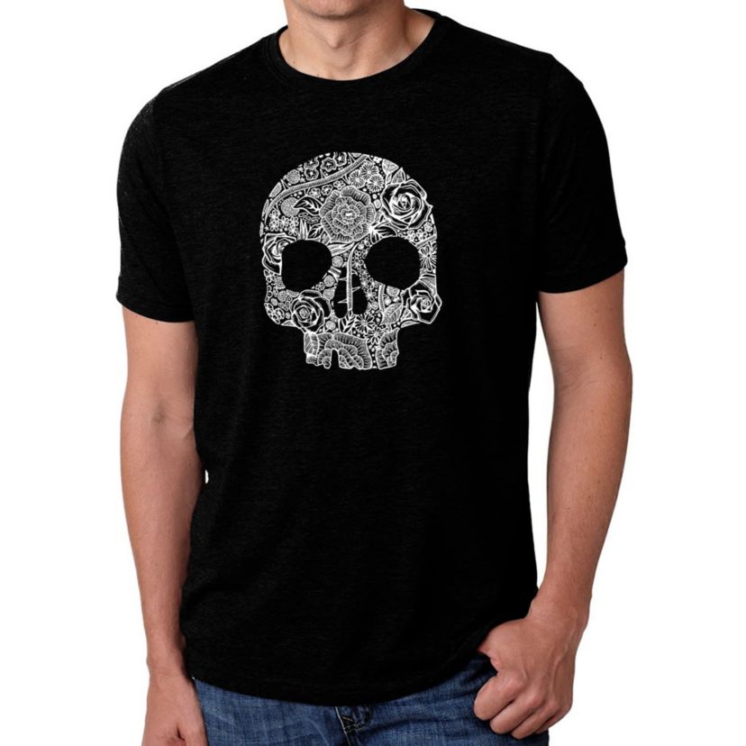 Mens Premium Blend Word Art T-shirt - Flower Skull