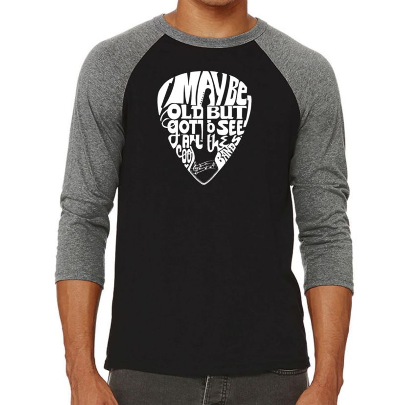 Mens Raglan Baseball Word Art T-shirt - Guitar Pick