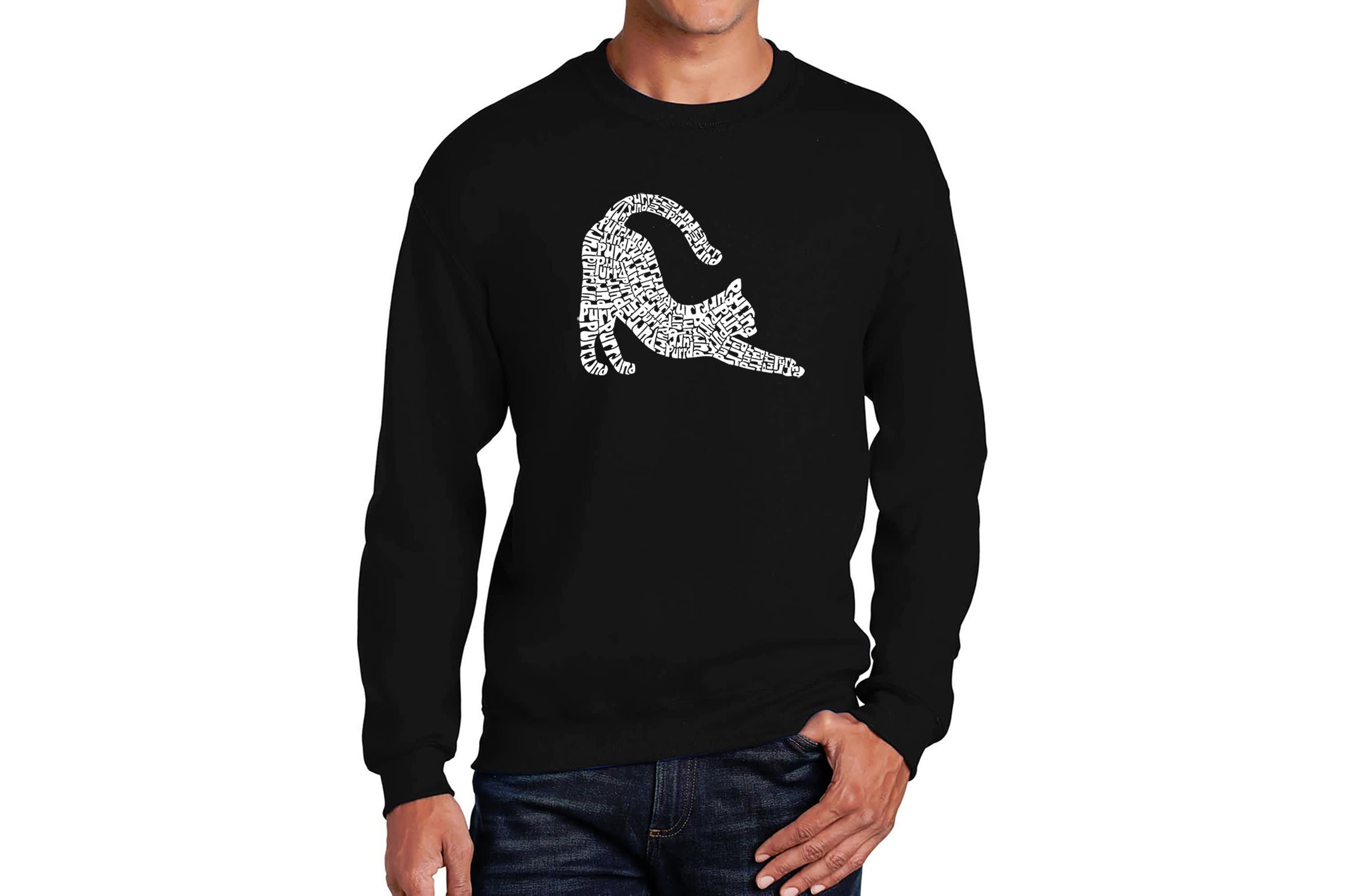 Mens Word Art Crewneck Sweatshirt - Stretching Cat