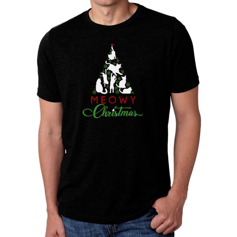 Mens Premium Blend Word Art T-Shirt - Meowy Christmas Tree