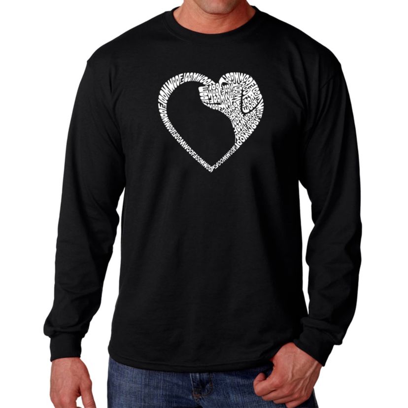 Mens Word Art Long Sleeve T-Shirt  - Dog Heart