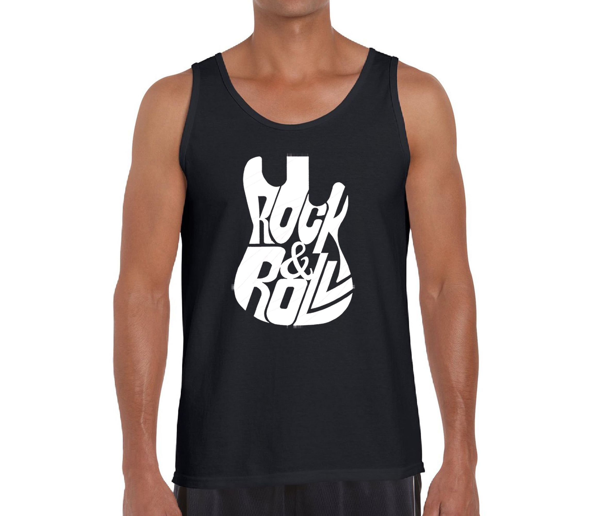 Mens Word Art Tank Top - Rock And Roll Guitar