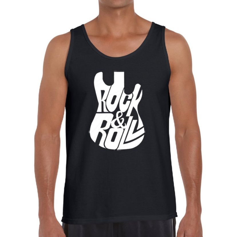 Mens Word Art Tank Top - Rock And Roll Guitar