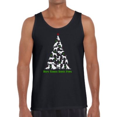 LA Pop Art Men's Word Art Tank Top - Here Comes Santa Paws, Black, 3XL