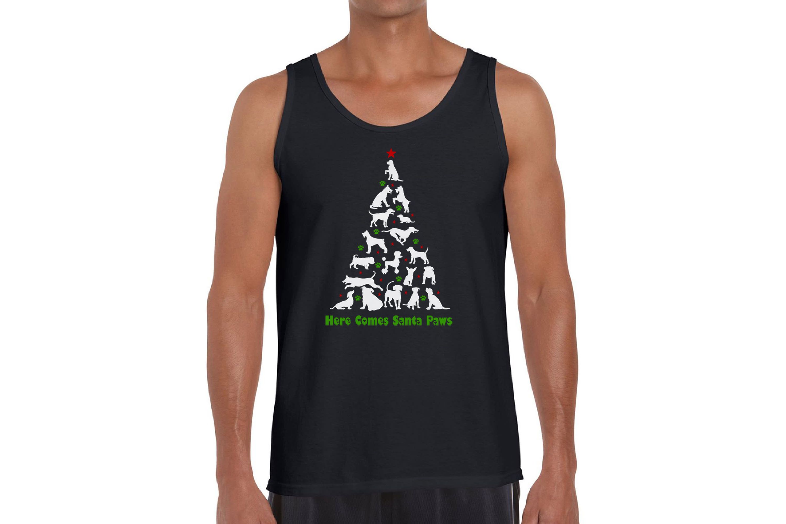 Mens Word Art Tank Top - Here Comes Santa Paws