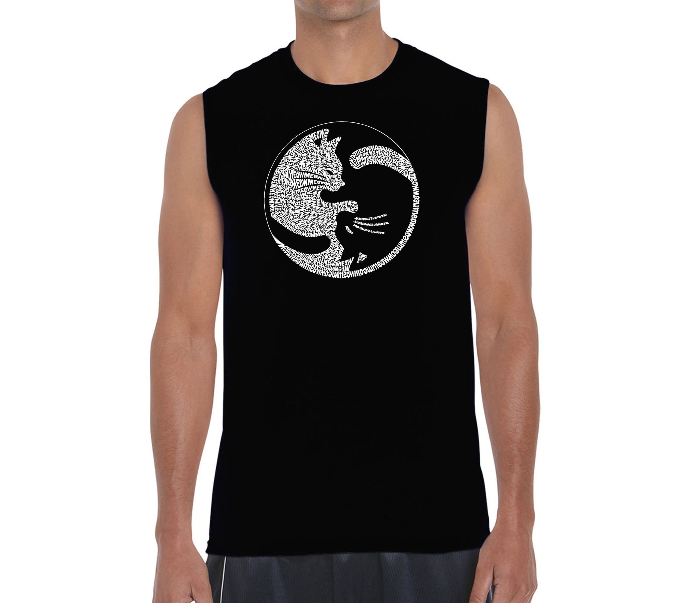 Mens Word Art Sleeveless T-shirt - Yin Yang Cat
