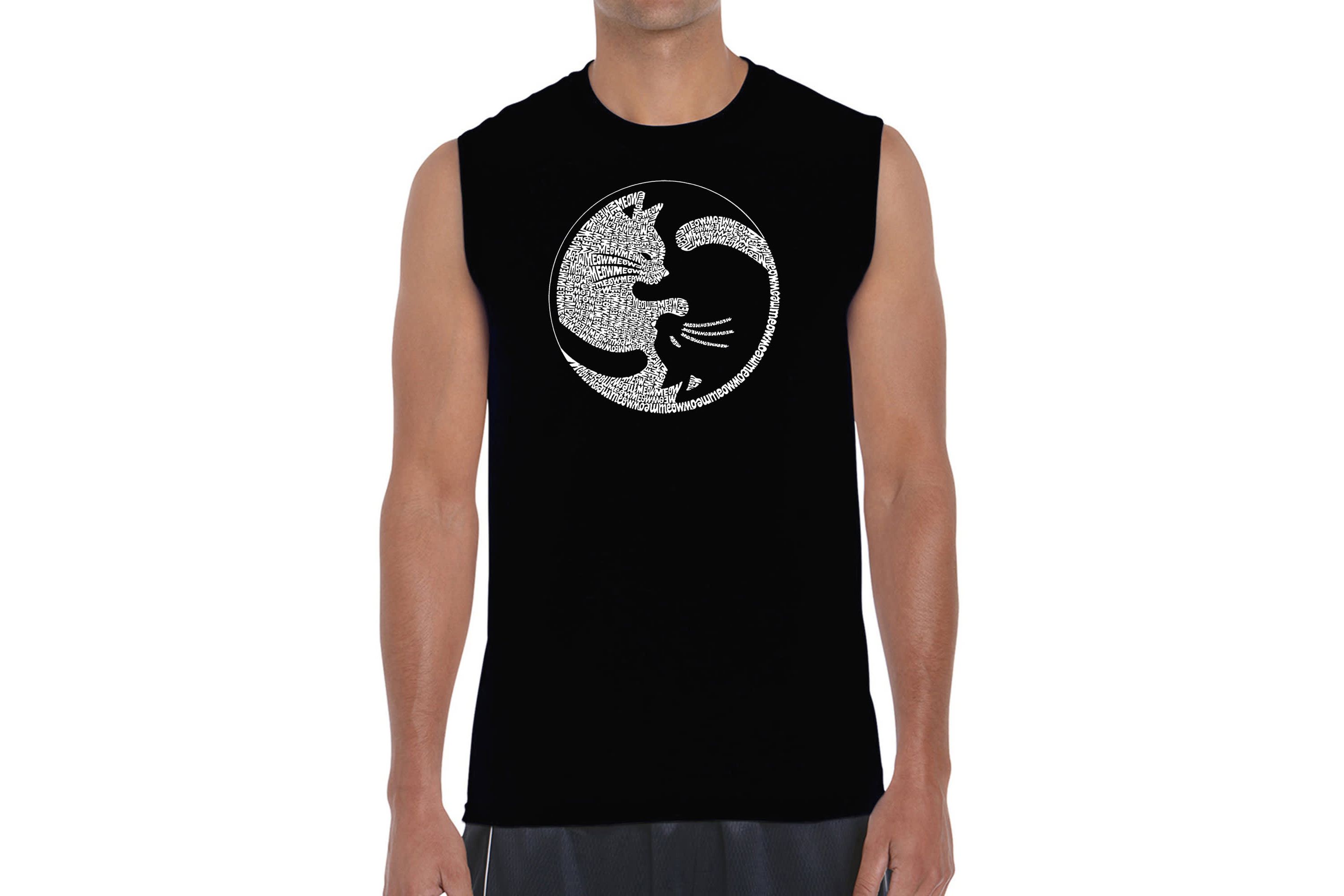 Mens Word Art Sleeveless T-shirt - Yin Yang Cat