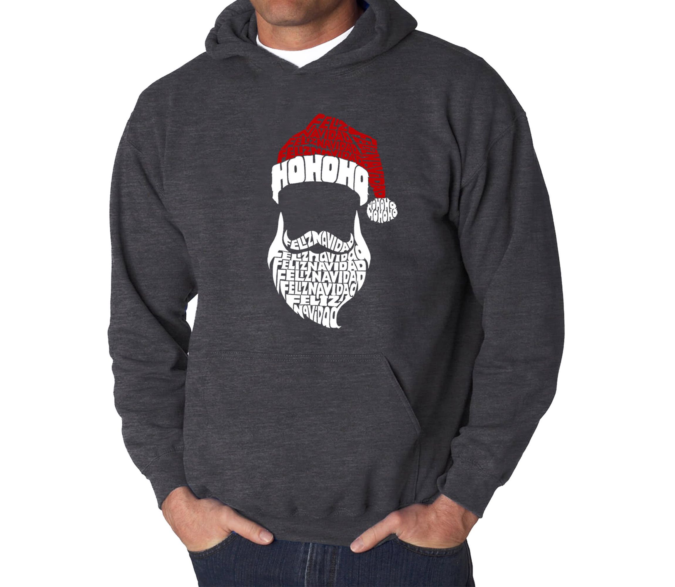 Mens Word Art Hooded Sweatshirt - Feliz Navidad Santa Claus
