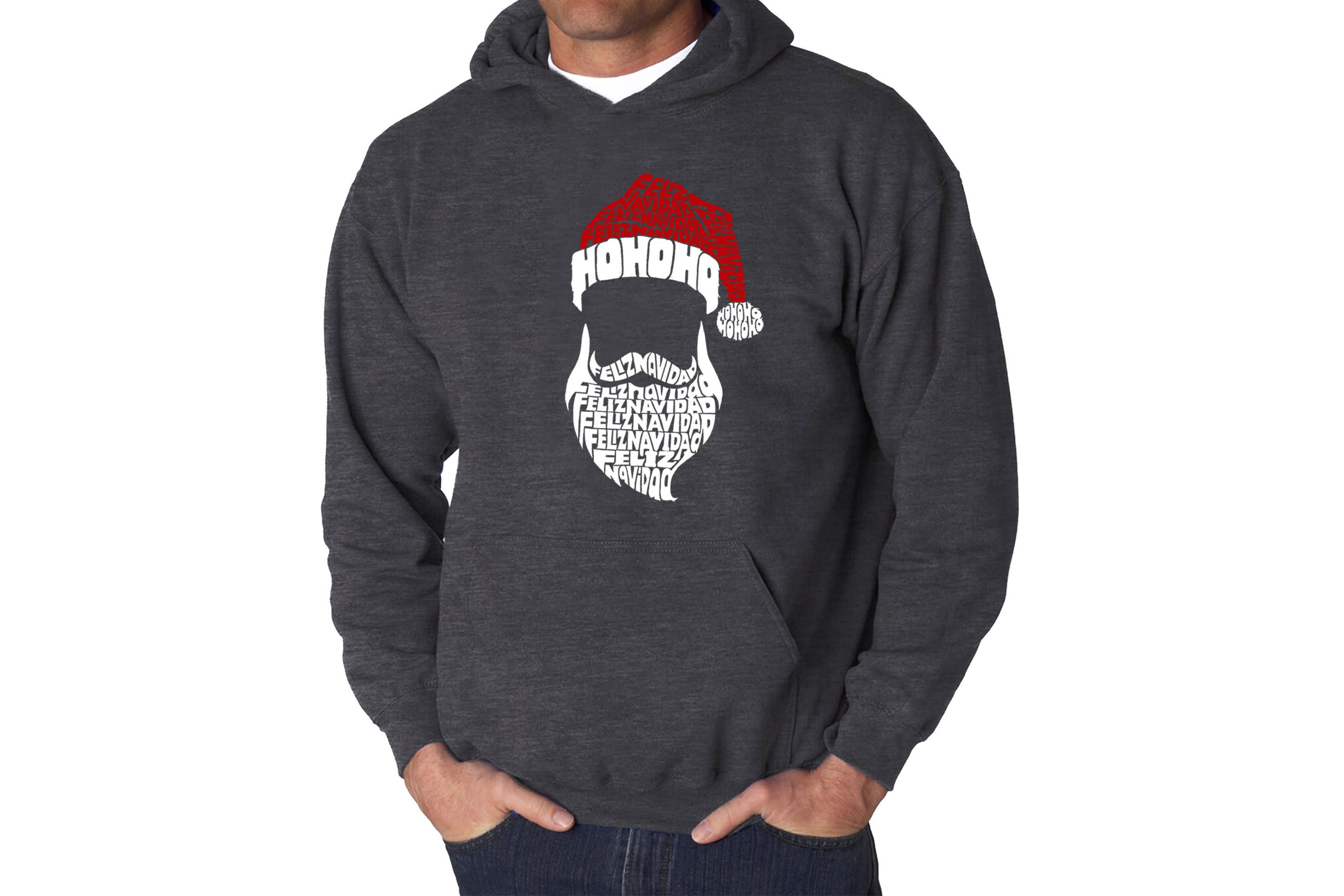 Mens Word Art Hooded Sweatshirt - Feliz Navidad Santa Claus